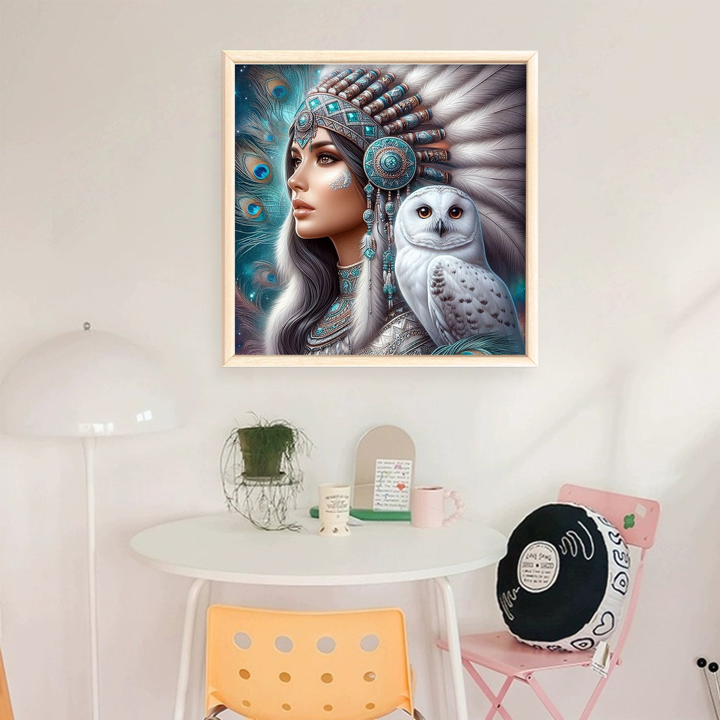 Indian Woman And Owl - Full 11CT Stamped Cross Stitch 40x40CM - Huacan