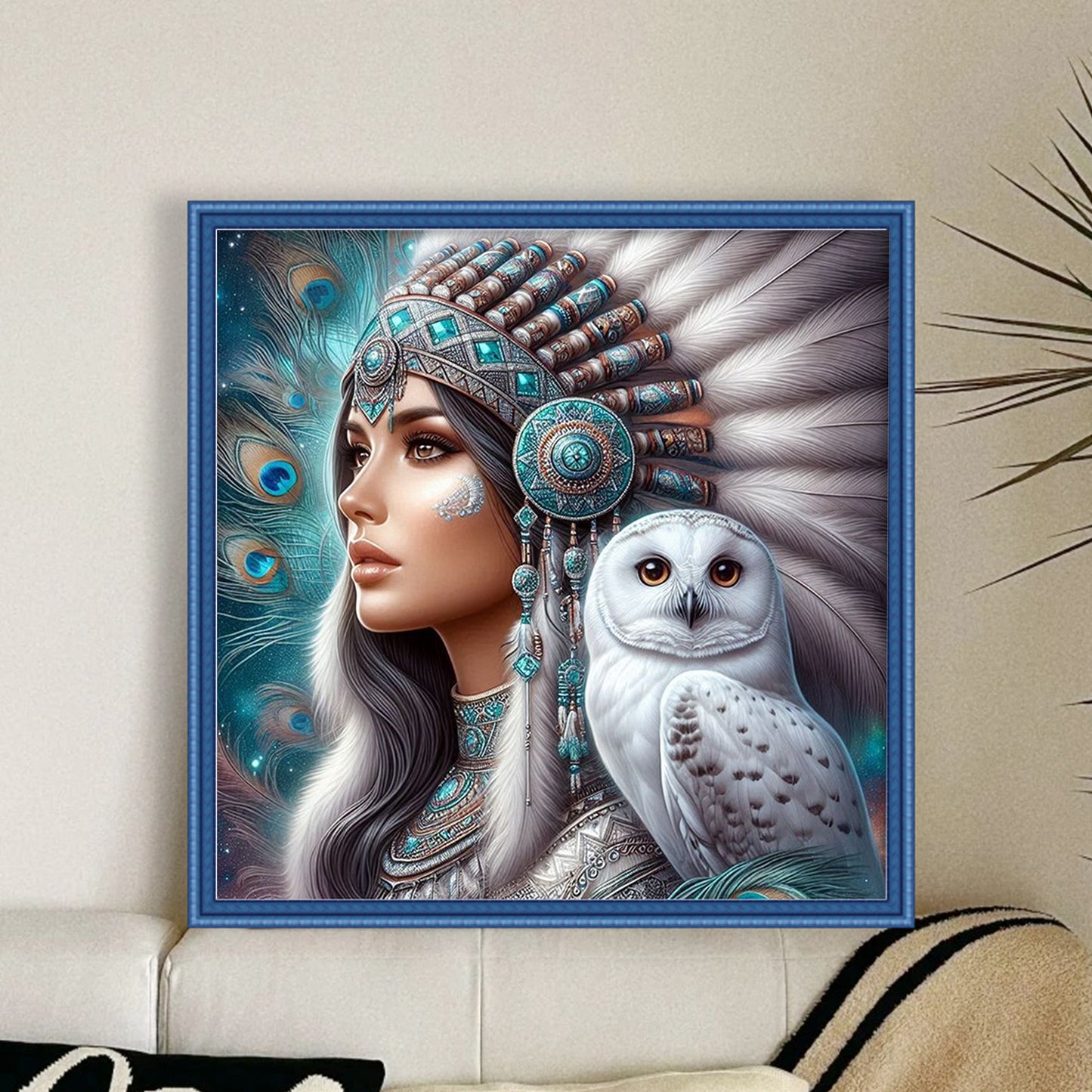 Indian Woman And Owl - Full 11CT Stamped Cross Stitch 40x40CM - Huacan