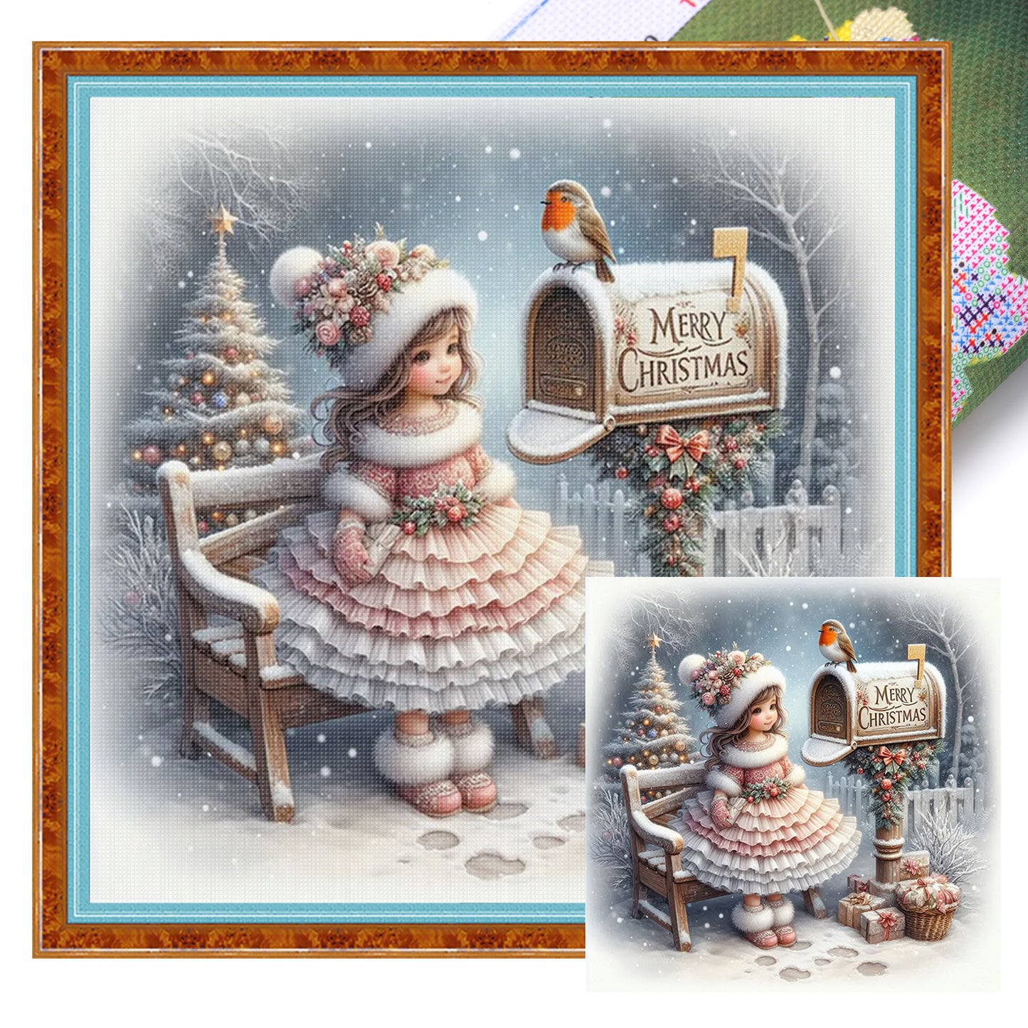 Winter Girl - Full 11CT Stamped Cross Stitch 40x40CM - Huacan