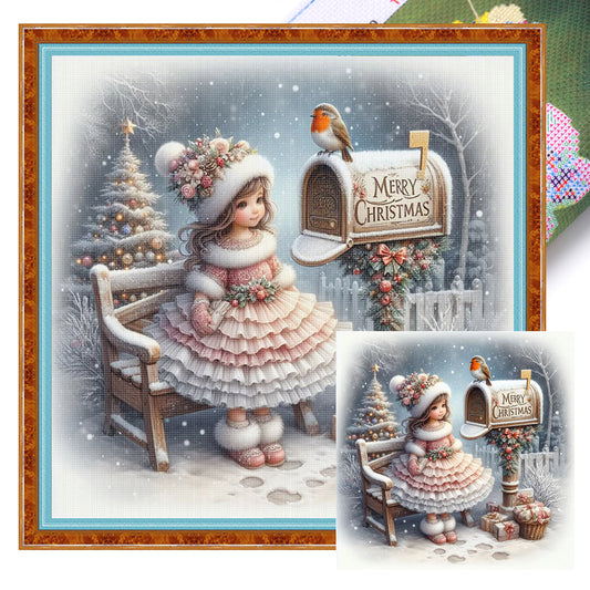 Winter Girl - Full 11CT Stamped Cross Stitch 40x40CM - Huacan