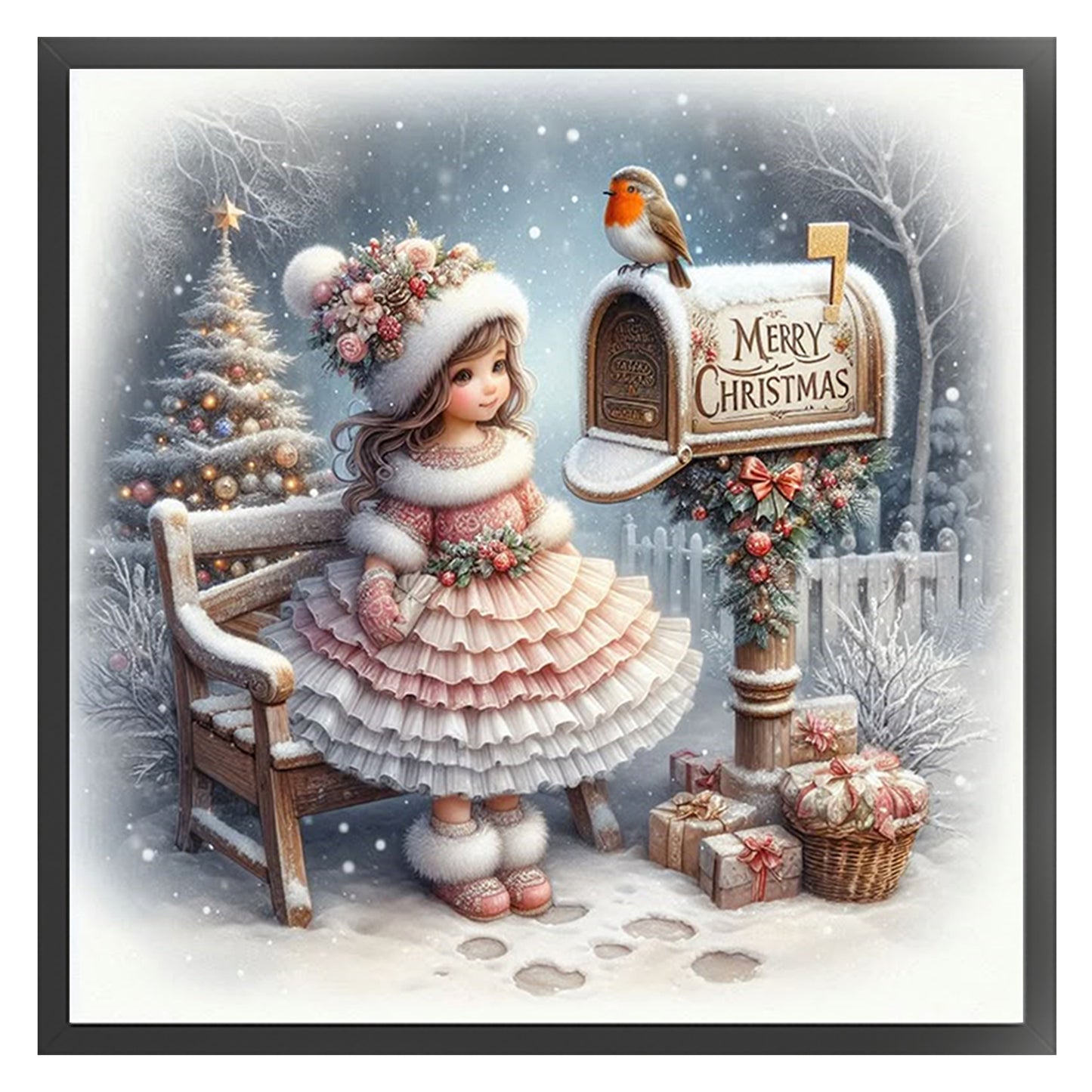 Winter Girl - Full 11CT Stamped Cross Stitch 40x40CM - Huacan
