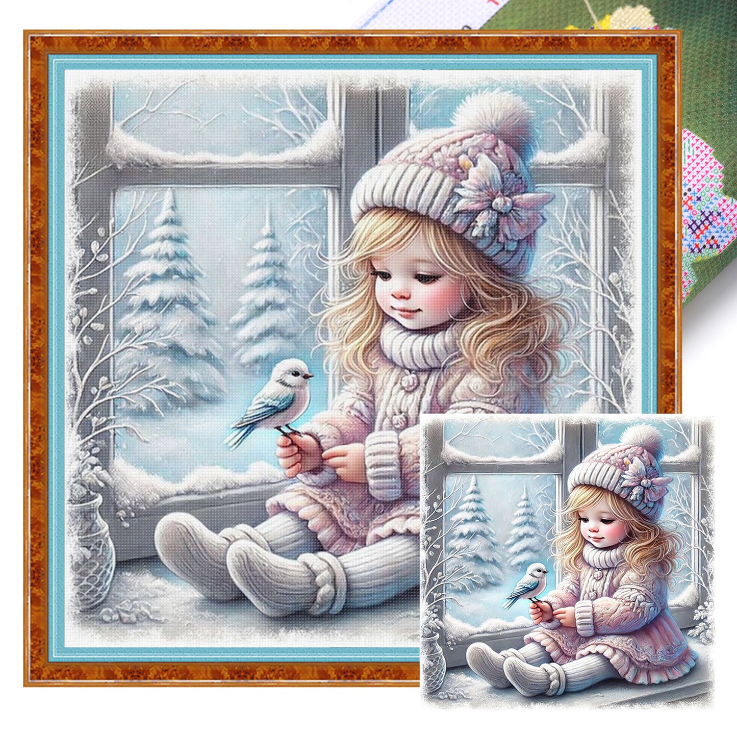Winter Girl - Full 11CT Stamped Cross Stitch 40x40CM - Huacan