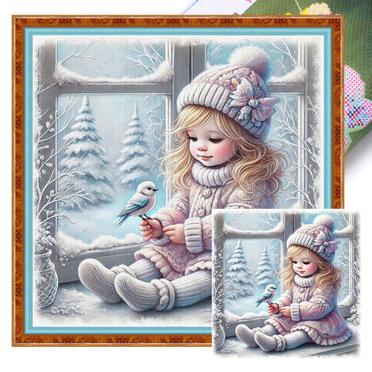 Winter Girl - Full 11CT Stamped Cross Stitch 40x40CM - Huacan