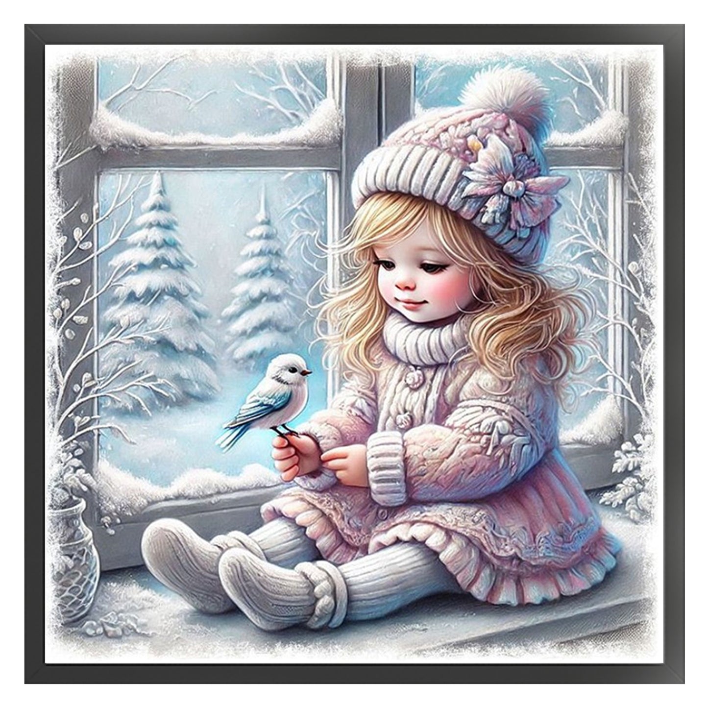 Winter Girl - Full 11CT Stamped Cross Stitch 40x40CM - Huacan