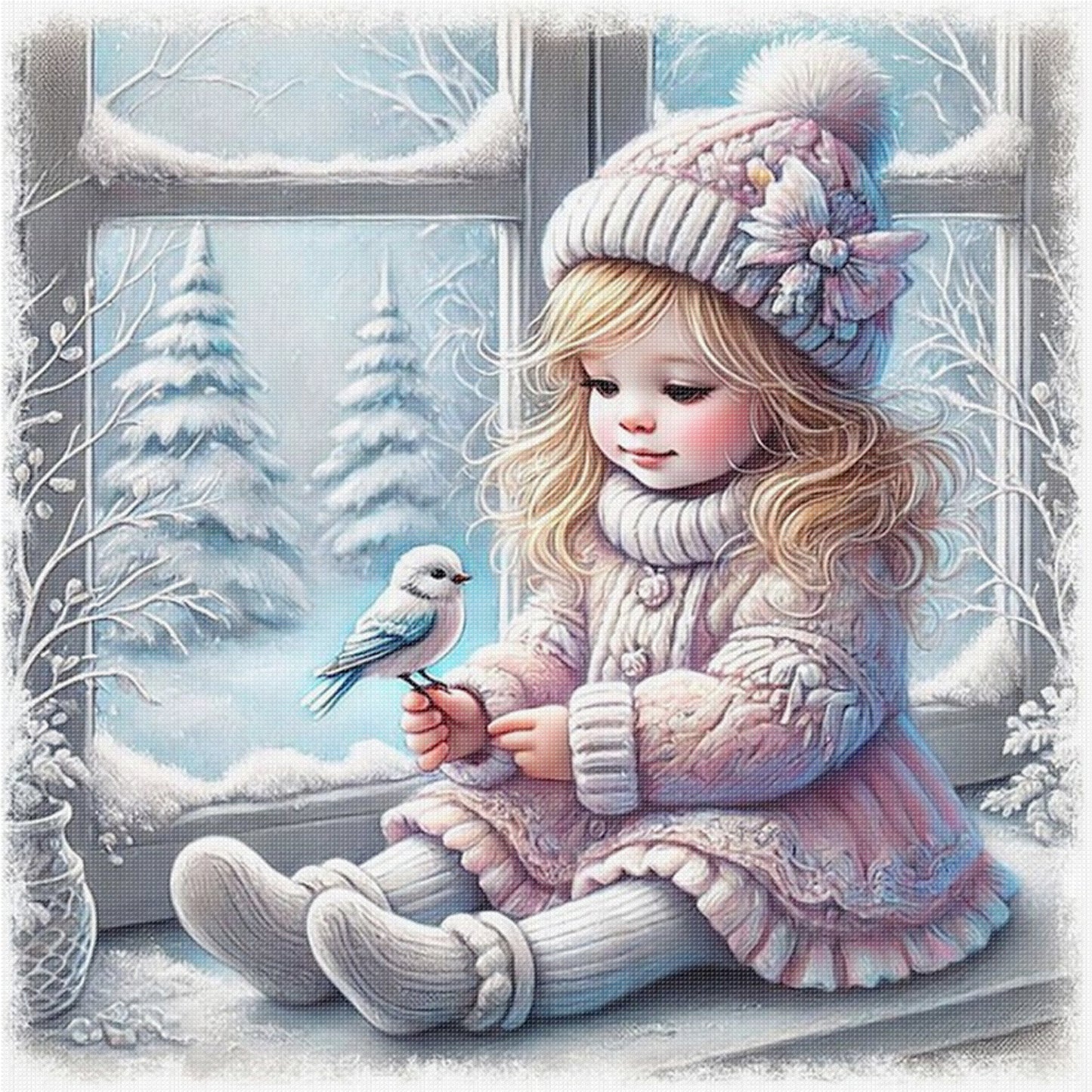 Winter Girl - Full 11CT Stamped Cross Stitch 40x40CM - Huacan