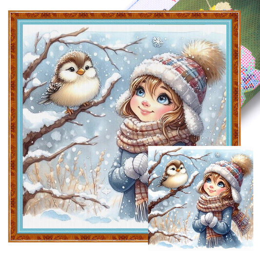 Winter Girl - Full 11CT Stamped Cross Stitch 40x40CM - Huacan