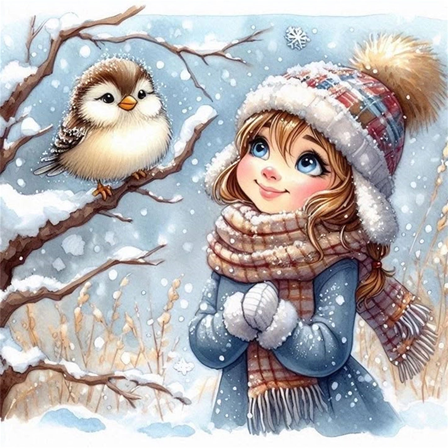 Winter Girl - Full 11CT Stamped Cross Stitch 40x40CM - Huacan