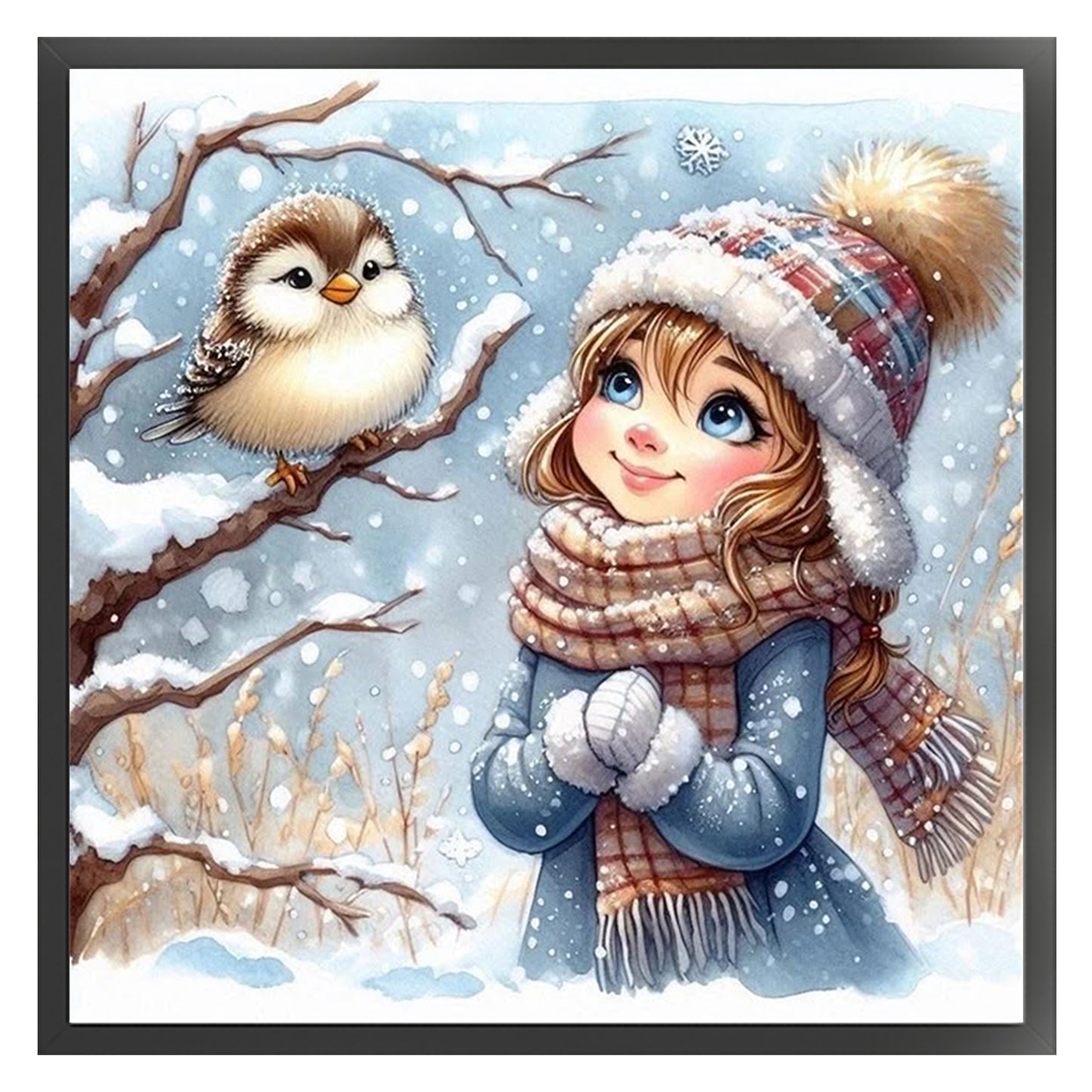 Winter Girl - Full 11CT Stamped Cross Stitch 40x40CM - Huacan