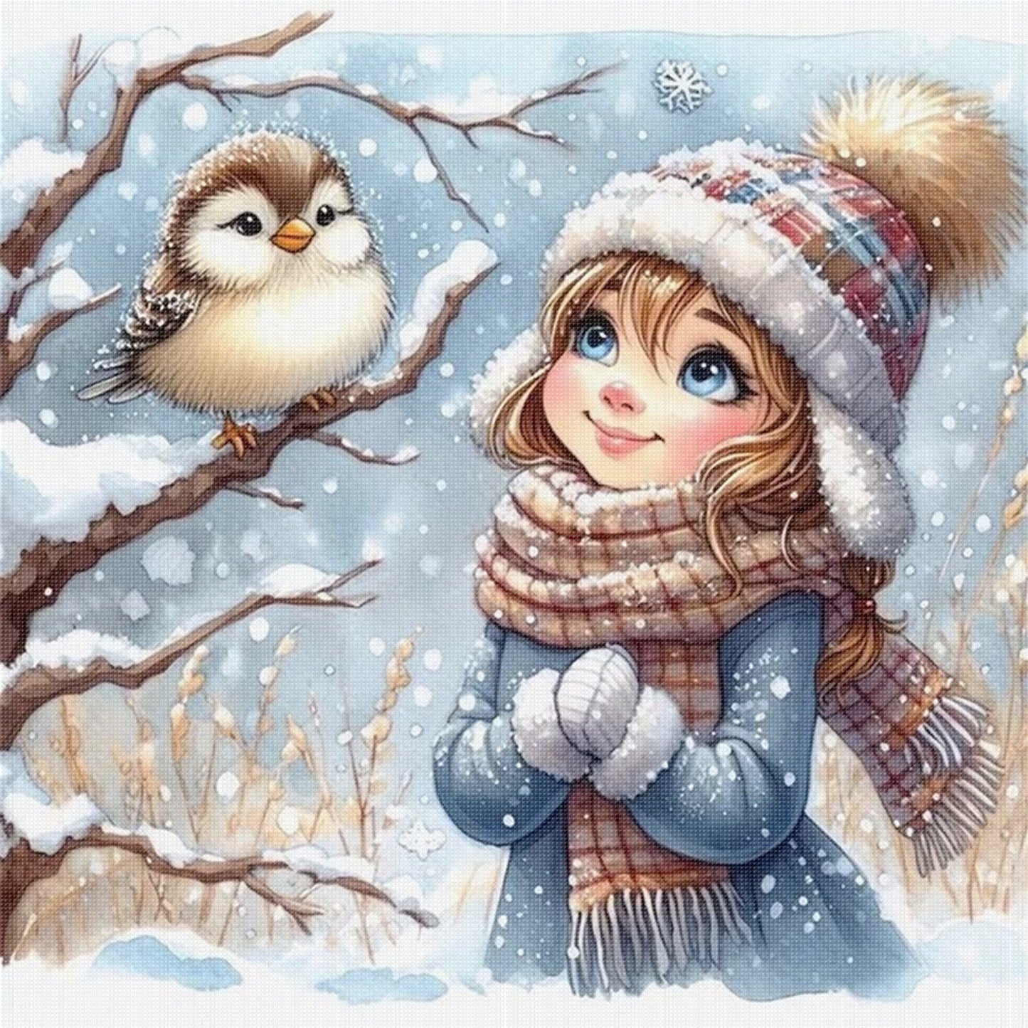 Winter Girl - Full 11CT Stamped Cross Stitch 40x40CM - Huacan