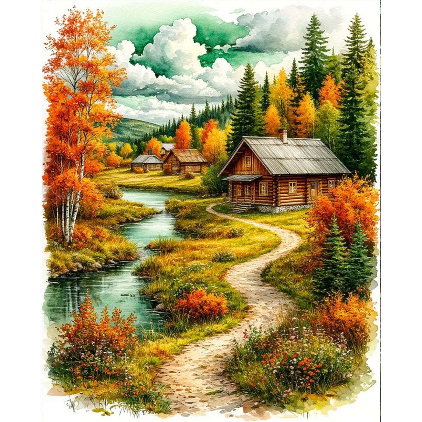 Autumn Scenery - Full 11CT Stamped Cross Stitch 40x50CM - Huacan