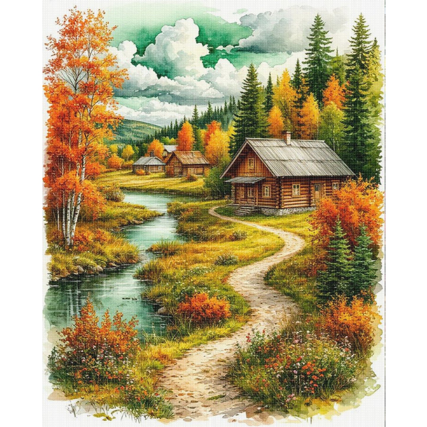 Autumn Scenery - Full 11CT Stamped Cross Stitch 40x50CM - Huacan
