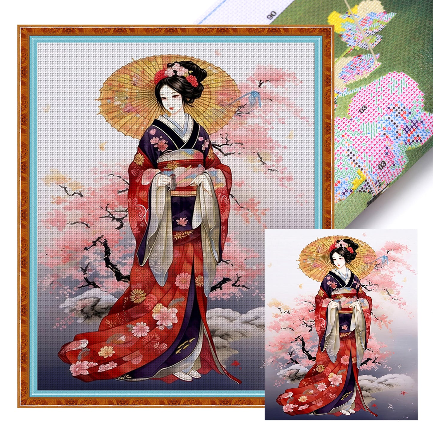 Japanese Style Geisha - Full 14CT Stamped Cross Stitch 40x50CM - Huacan