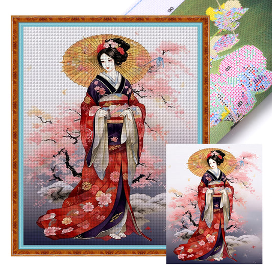 Japanese Style Geisha - Full 14CT Stamped Cross Stitch 40x50CM - Huacan