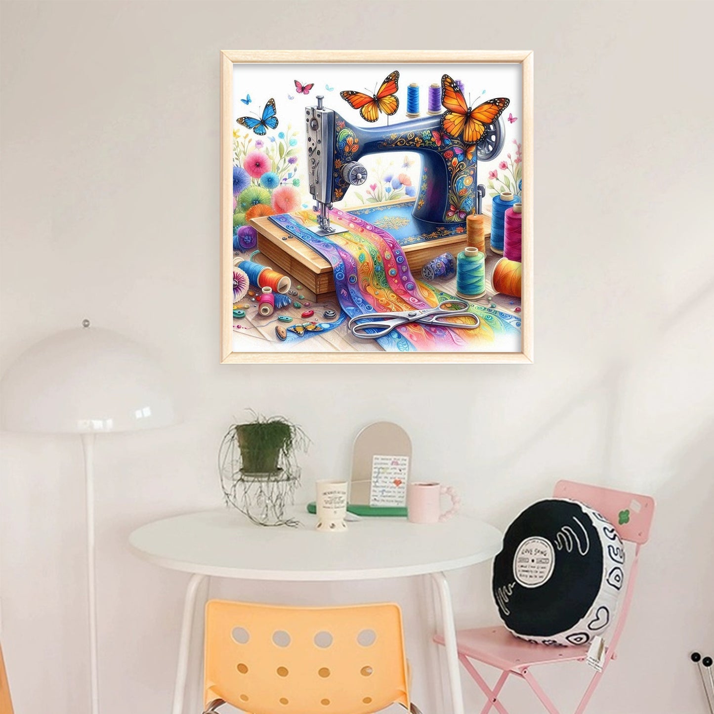 Butterfly Sewing Machine - Full 14CT Stamped Cross Stitch 40x40CM - Huacan