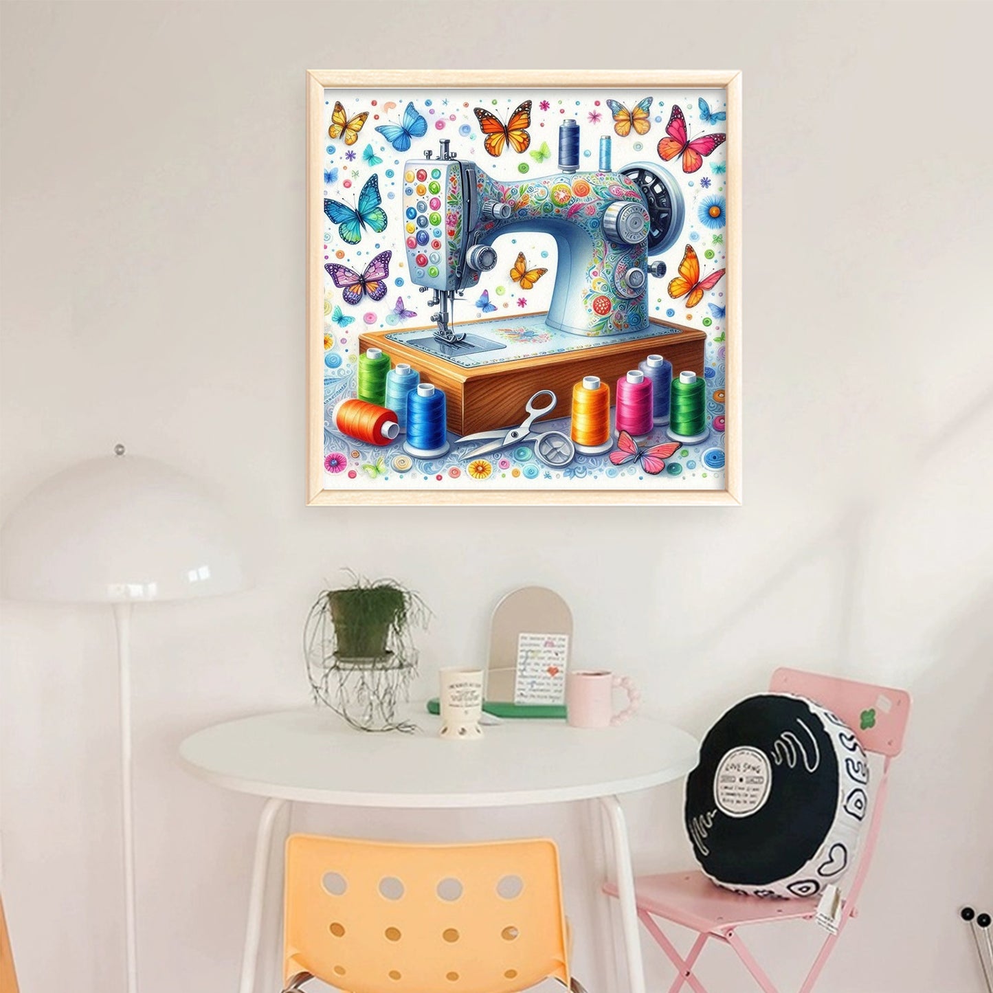 Butterfly Sewing Machine - Full 14CT Stamped Cross Stitch 40x40CM - Huacan