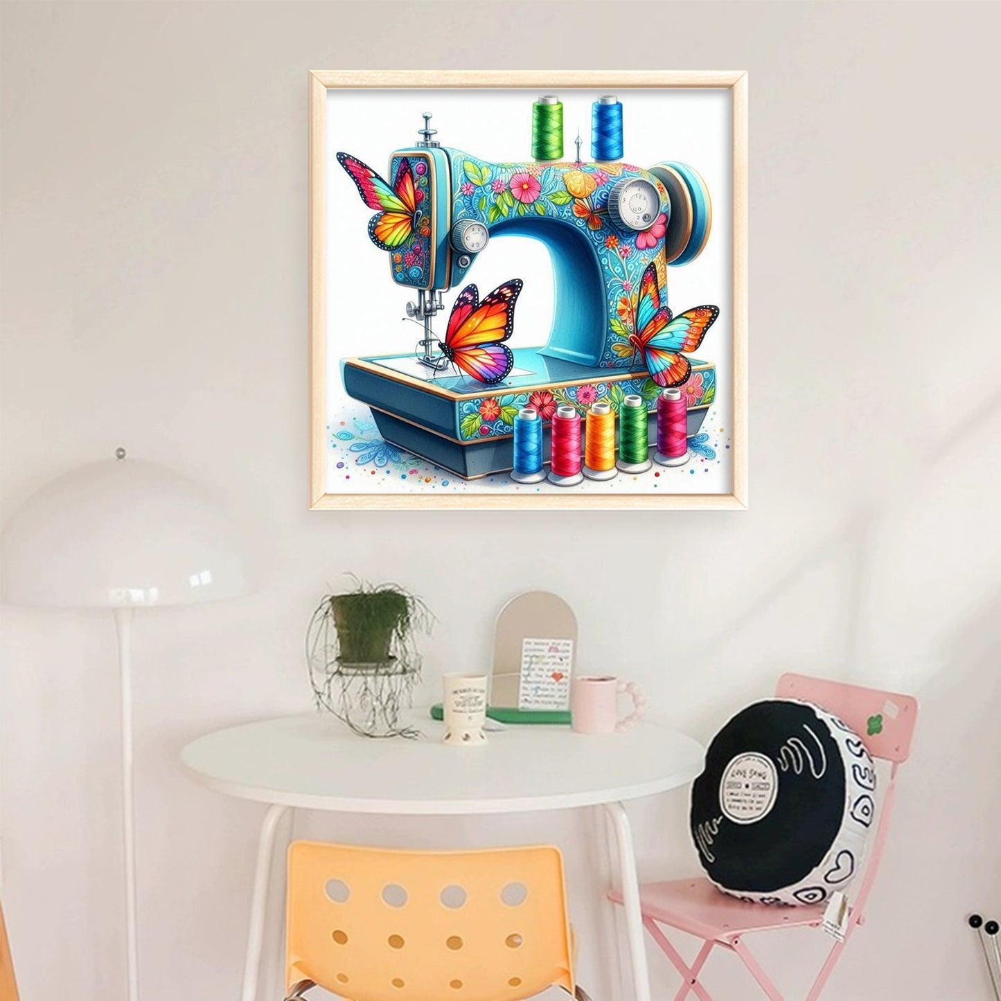 Butterfly Sewing Machine - Full 14CT Stamped Cross Stitch 40x40CM - Huacan