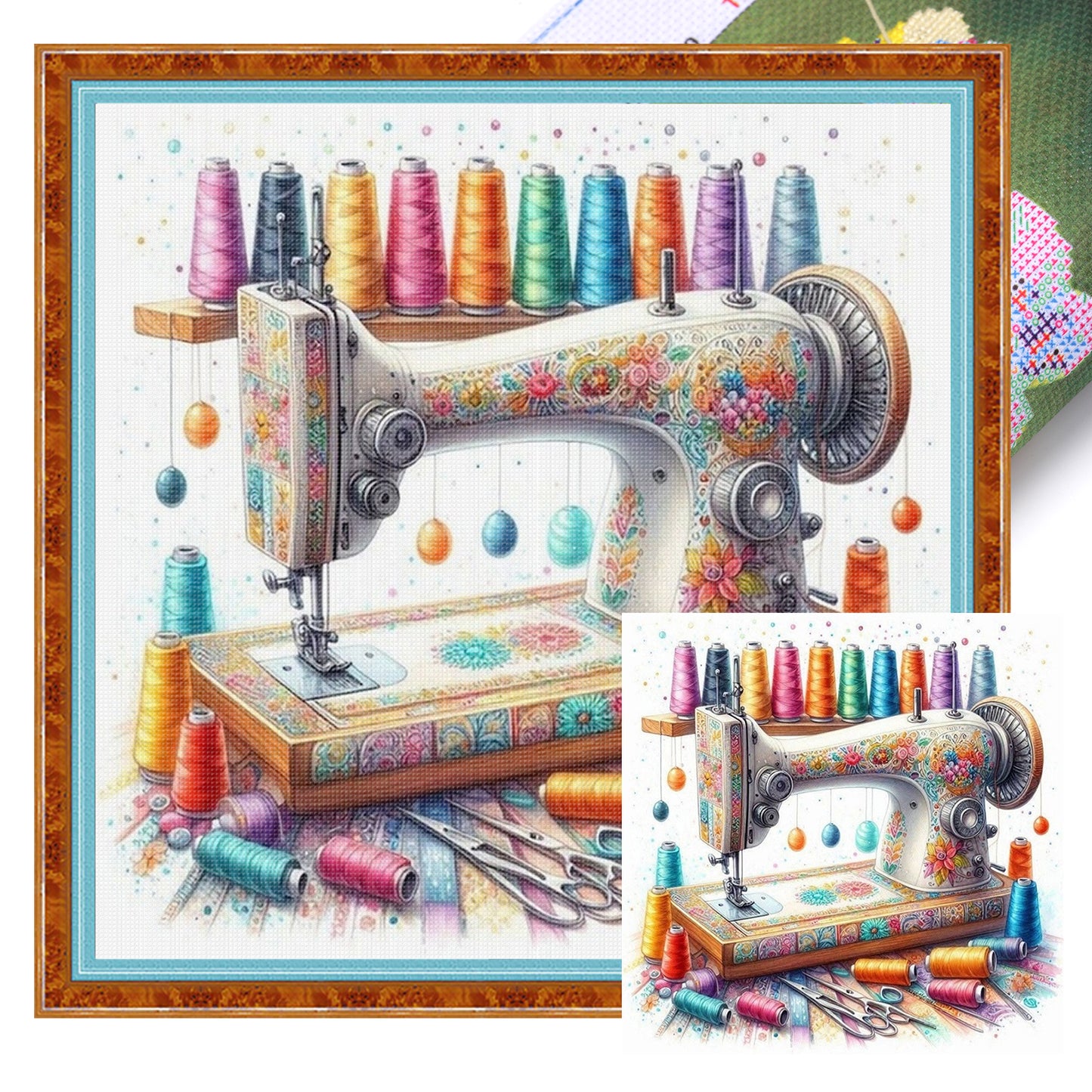 Sewing Machine - Full 14CT Stamped Cross Stitch 40x40CM - Huacan