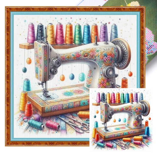 Sewing Machine - Full 14CT Stamped Cross Stitch 40x40CM - Huacan