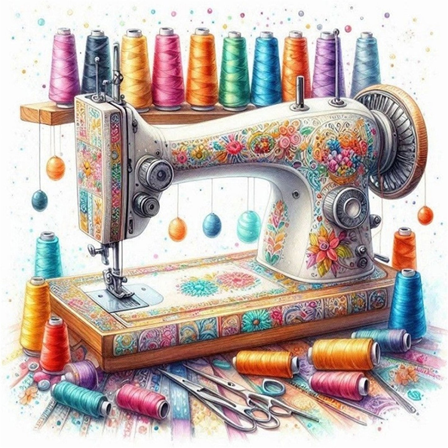Sewing Machine - Full 14CT Stamped Cross Stitch 40x40CM - Huacan