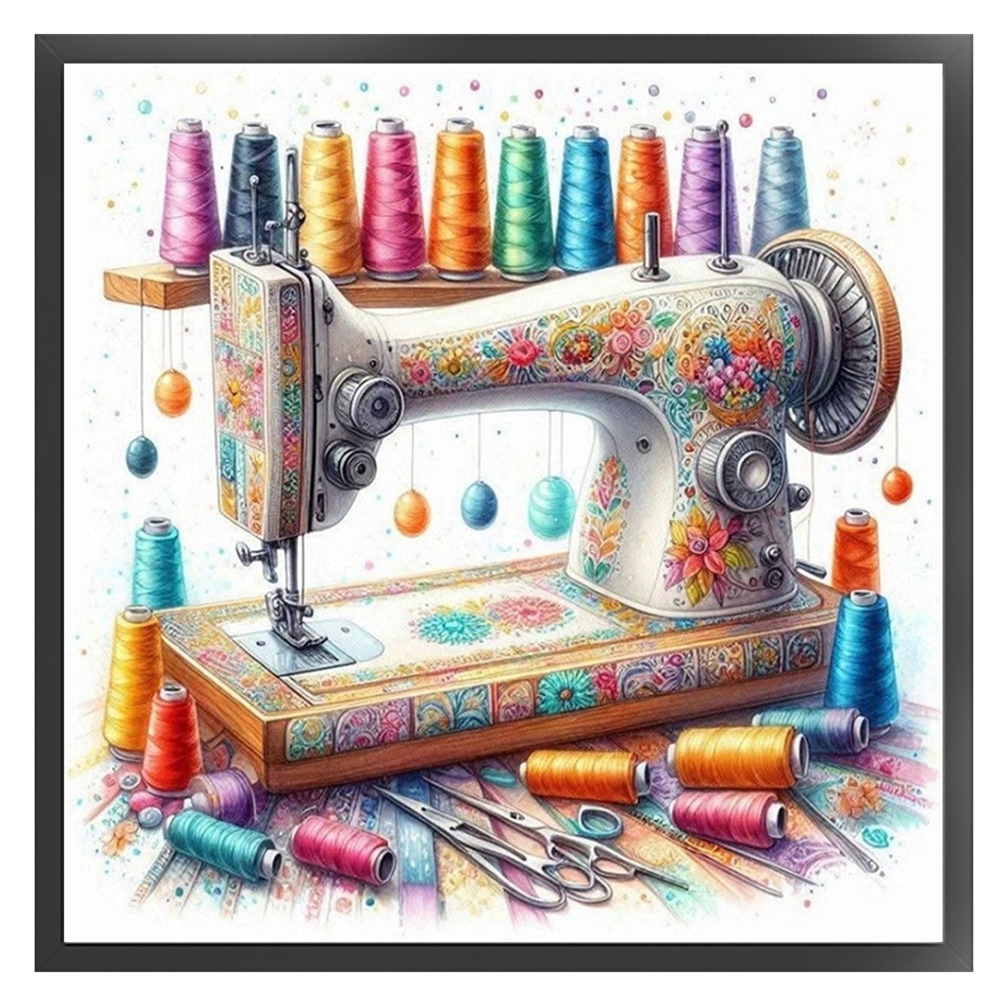 Sewing Machine - Full 14CT Stamped Cross Stitch 40x40CM - Huacan