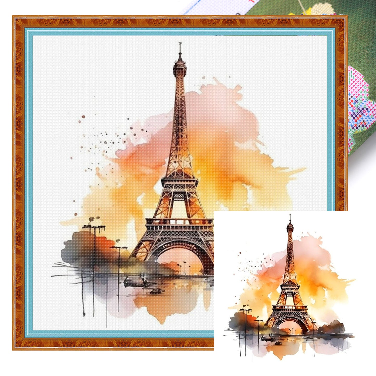 Eiffel Tower - Full 18CT Stamped Cross Stitch 25x25CM - Huacan