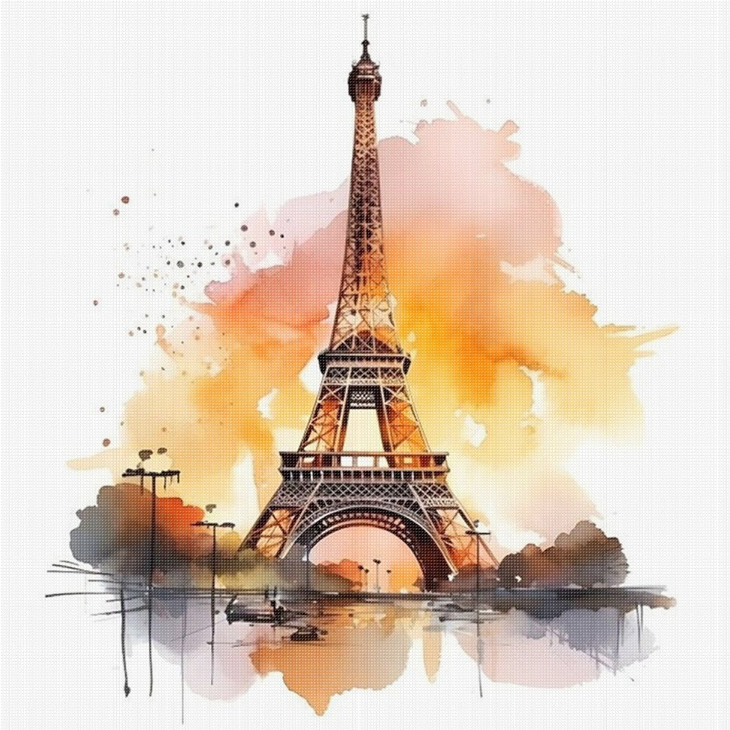 Eiffel Tower - Full 18CT Stamped Cross Stitch 25x25CM - Huacan