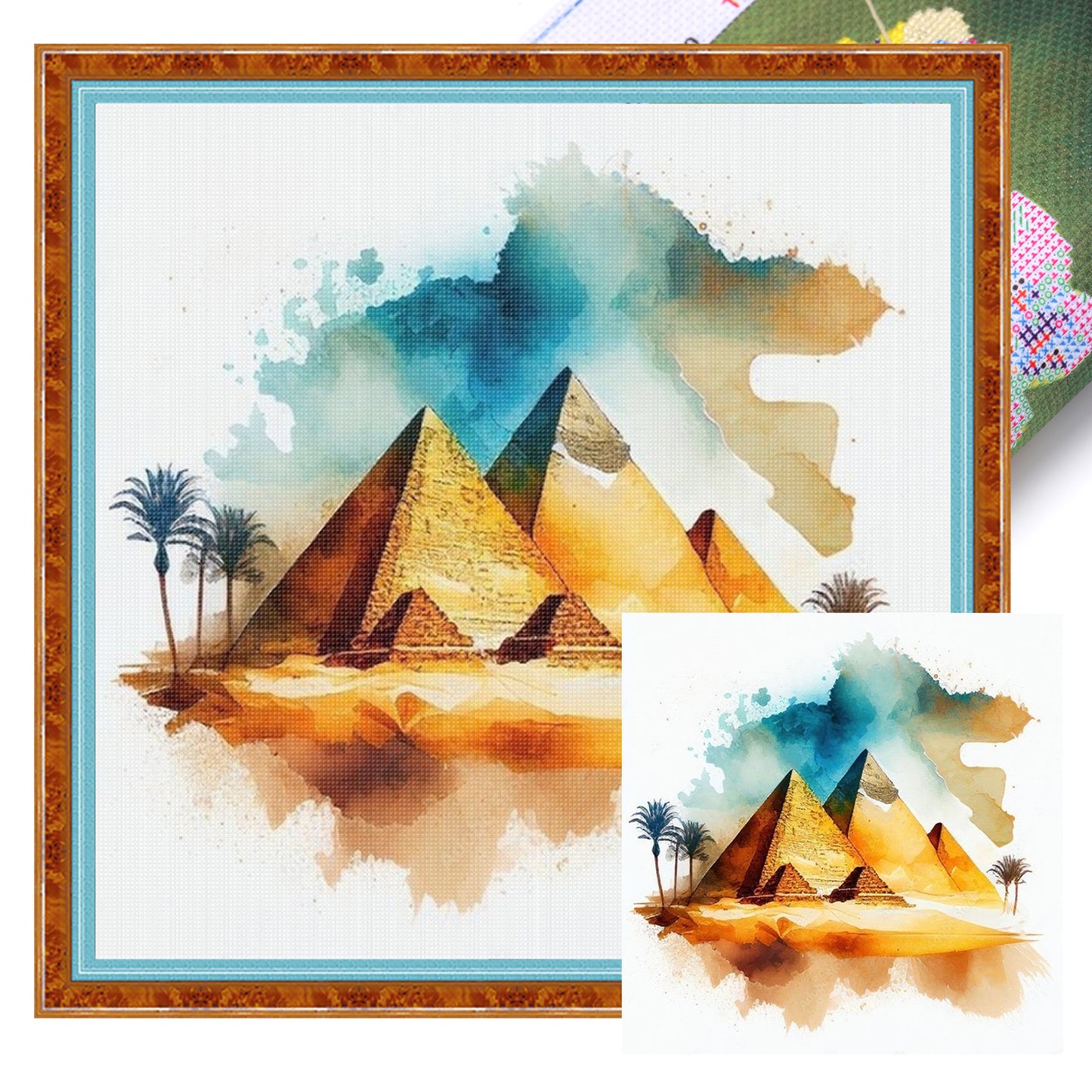 Egyptian Pyramids - Full 18CT Stamped Cross Stitch 25x25CM - Huacan