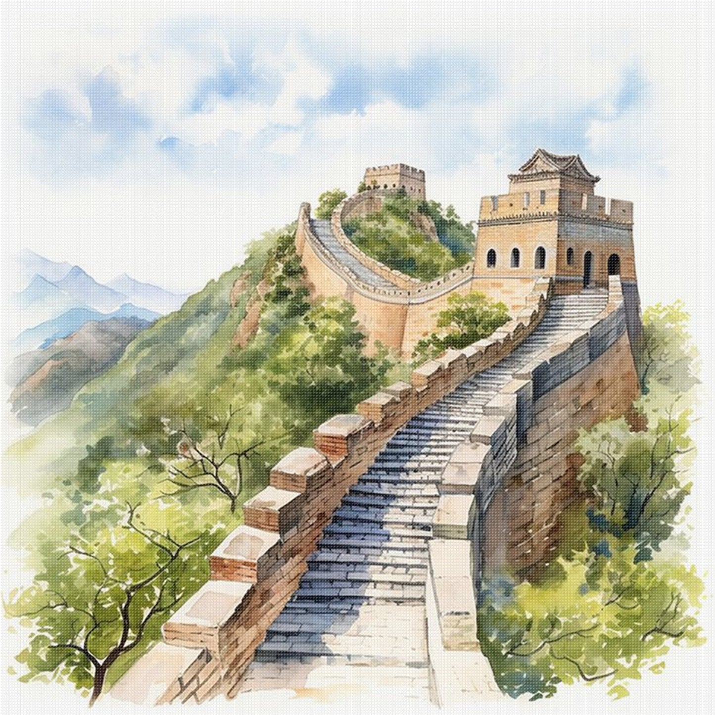 The Great Wall - Full 18CT Stamped Cross Stitch 25x25CM - Huacan