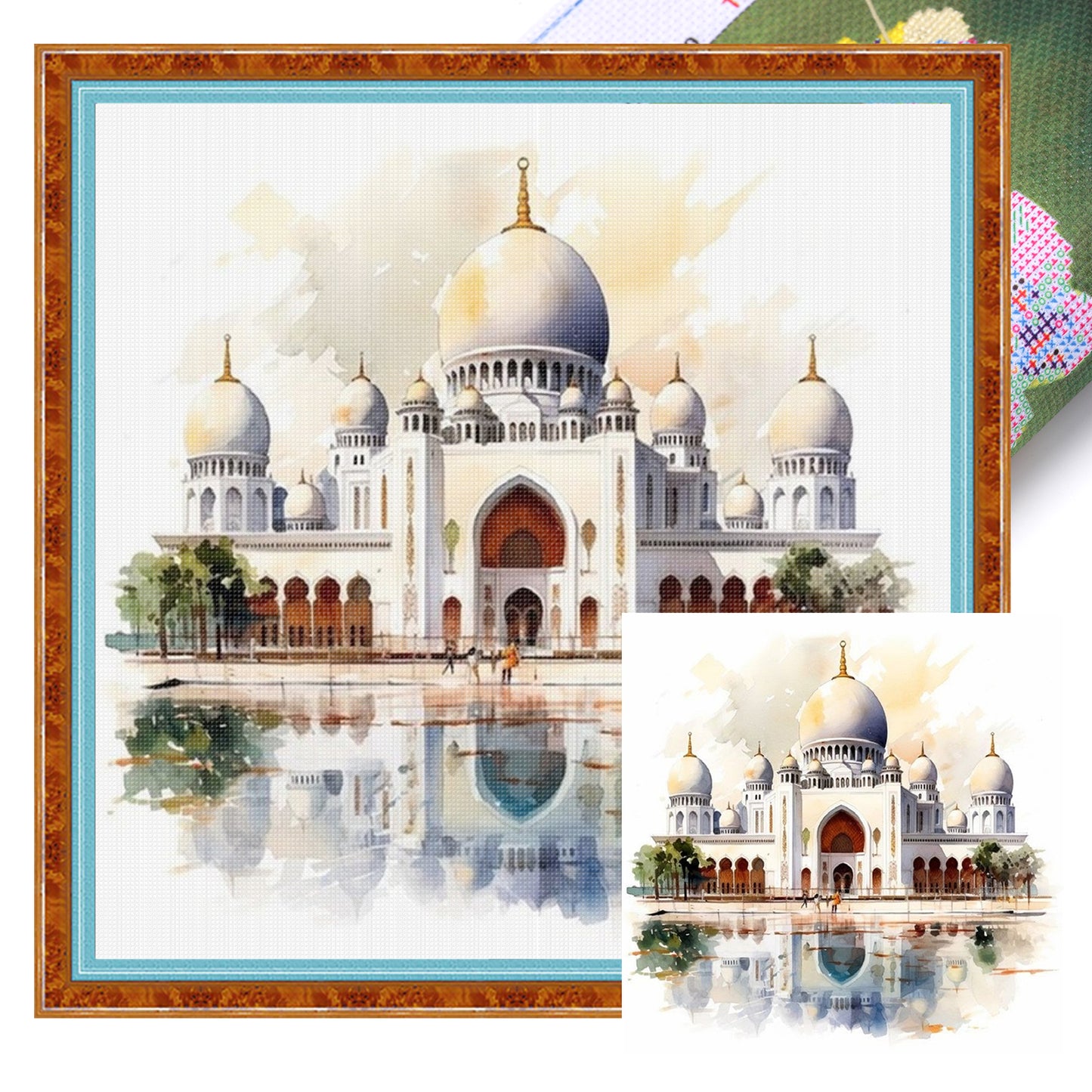 Sheikh Zayed Grand Mosque - Full 18CT Stamped Cross Stitch 25x25CM - Huacan