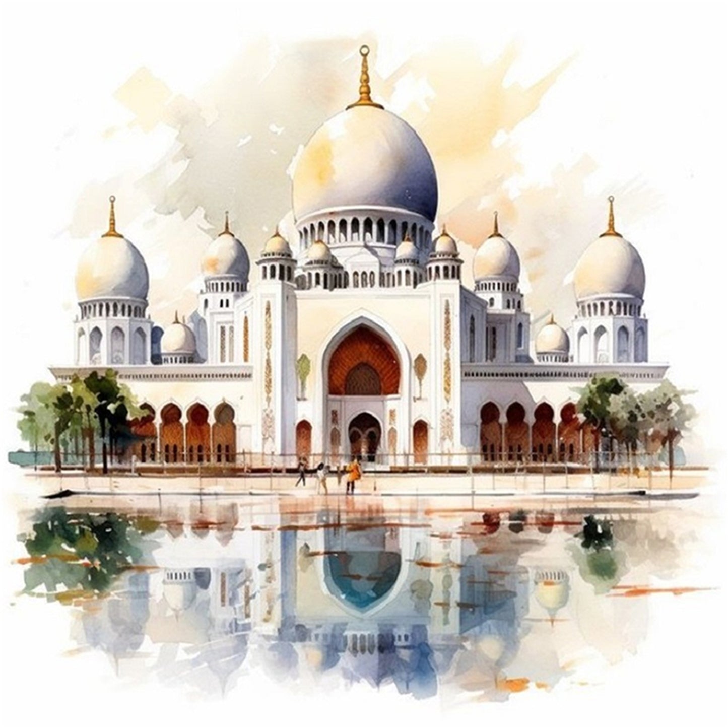 Sheikh Zayed Grand Mosque - Full 18CT Stamped Cross Stitch 25x25CM - Huacan