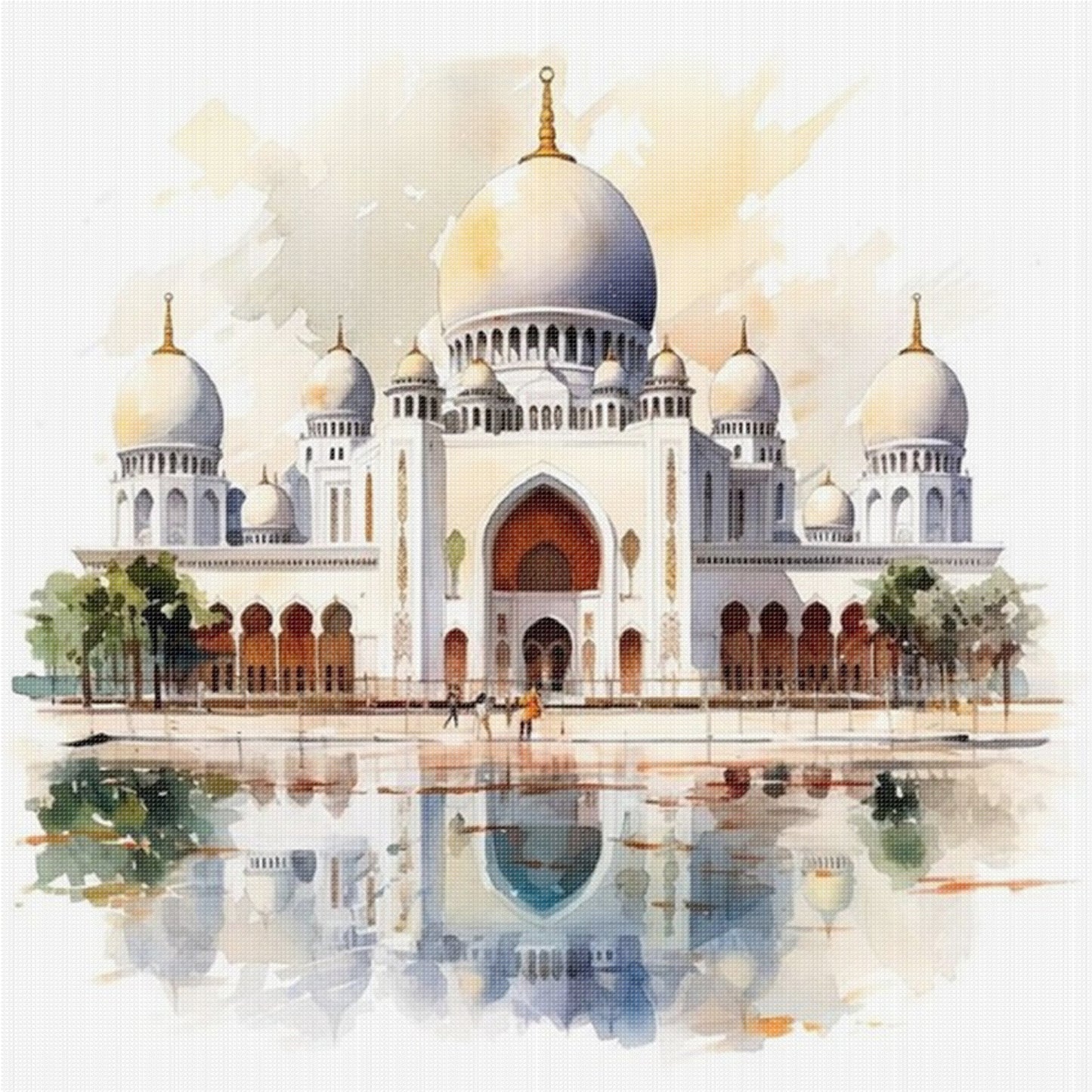 Sheikh Zayed Grand Mosque - Full 18CT Stamped Cross Stitch 25x25CM - Huacan