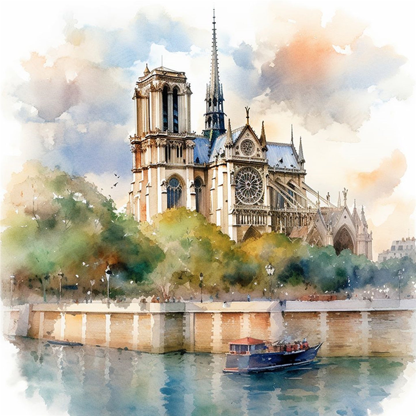 Notre-Dame De Paris - Full 18CT Stamped Cross Stitch 25x25CM - Huacan
