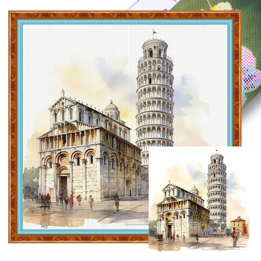 Leaning Tower Of Pisa - Full 18CT Stamped Cross Stitch 25x25CM - Huacan