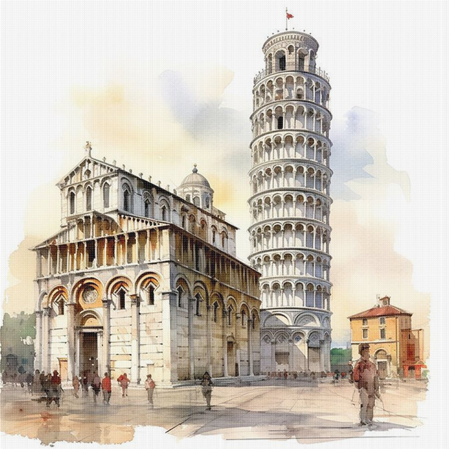 Leaning Tower Of Pisa - Full 18CT Stamped Cross Stitch 25x25CM - Huacan