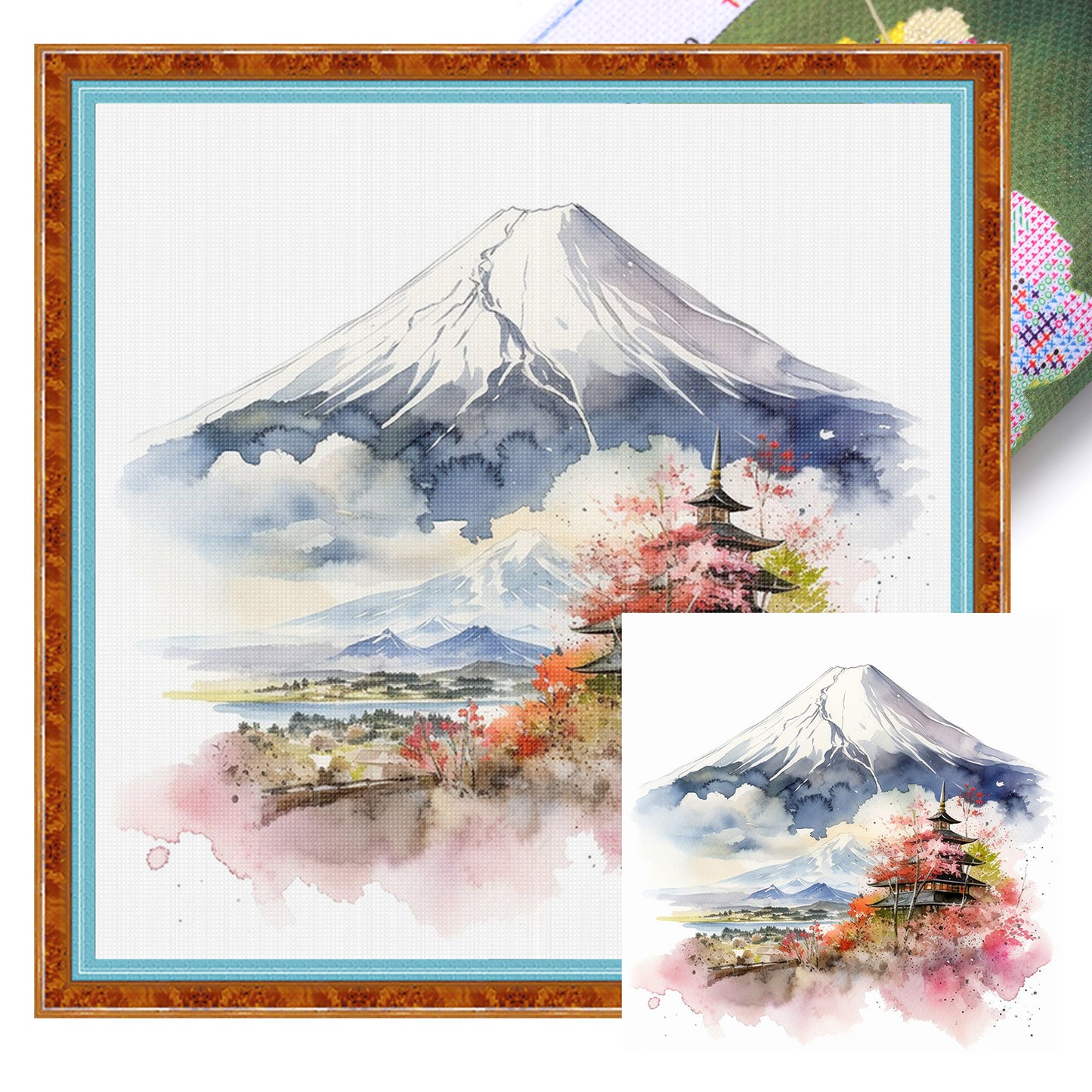 Mount Fuji - Full 18CT Stamped Cross Stitch 25x25CM - Huacan