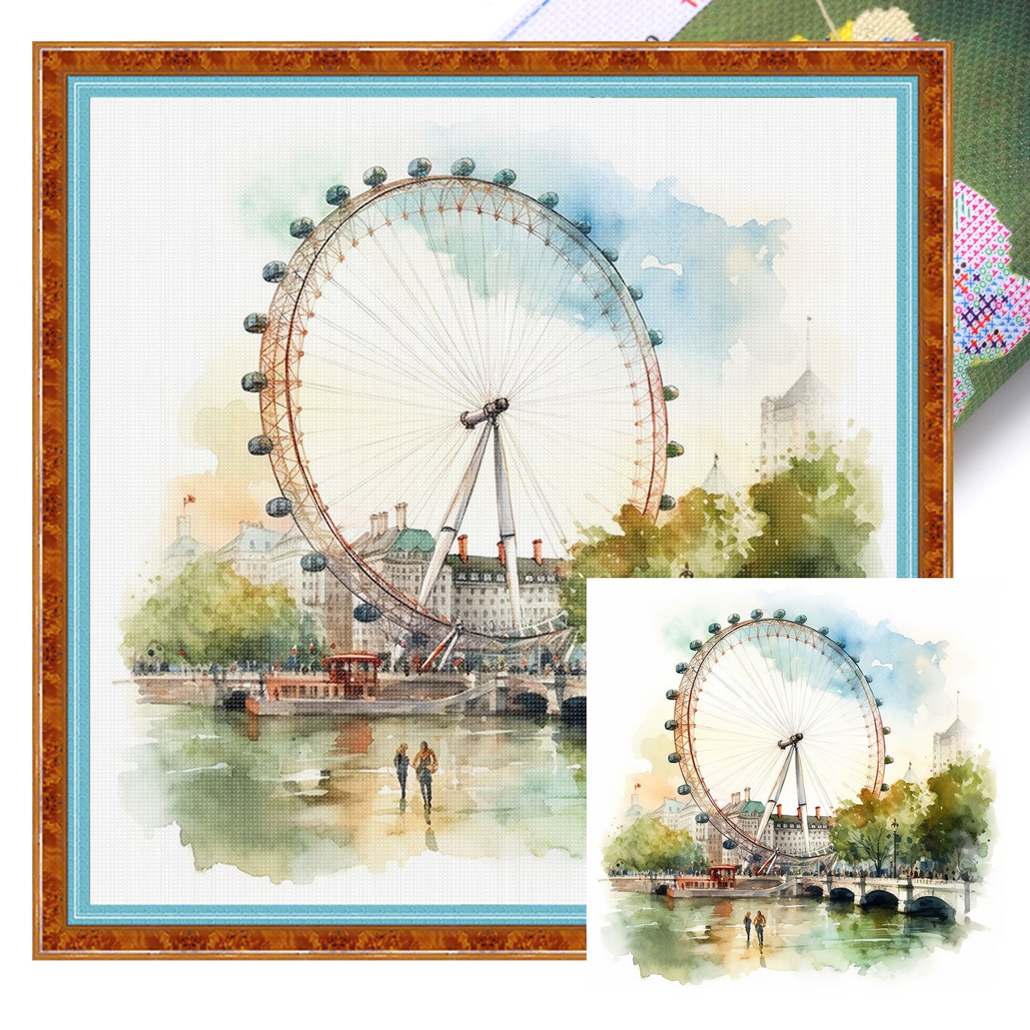 London Eye - Full 18CT Stamped Cross Stitch 25x25CM - Huacan