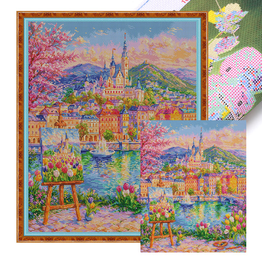 Tulip Castle - Full 9CT Stamped Cross Stitch 100x80CM - Jun He(71Colors)