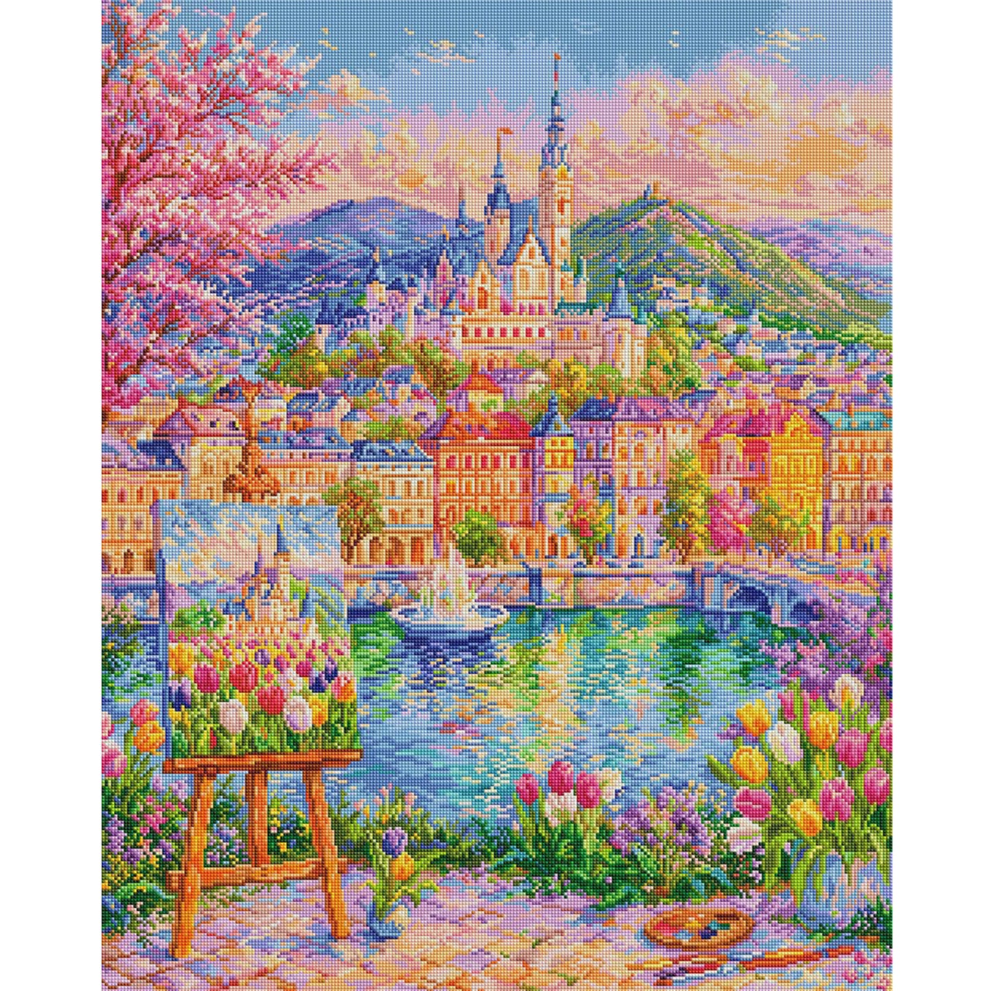 Tulip Castle - Full 9CT Stamped Cross Stitch 100x80CM - Jun He(71Colors)