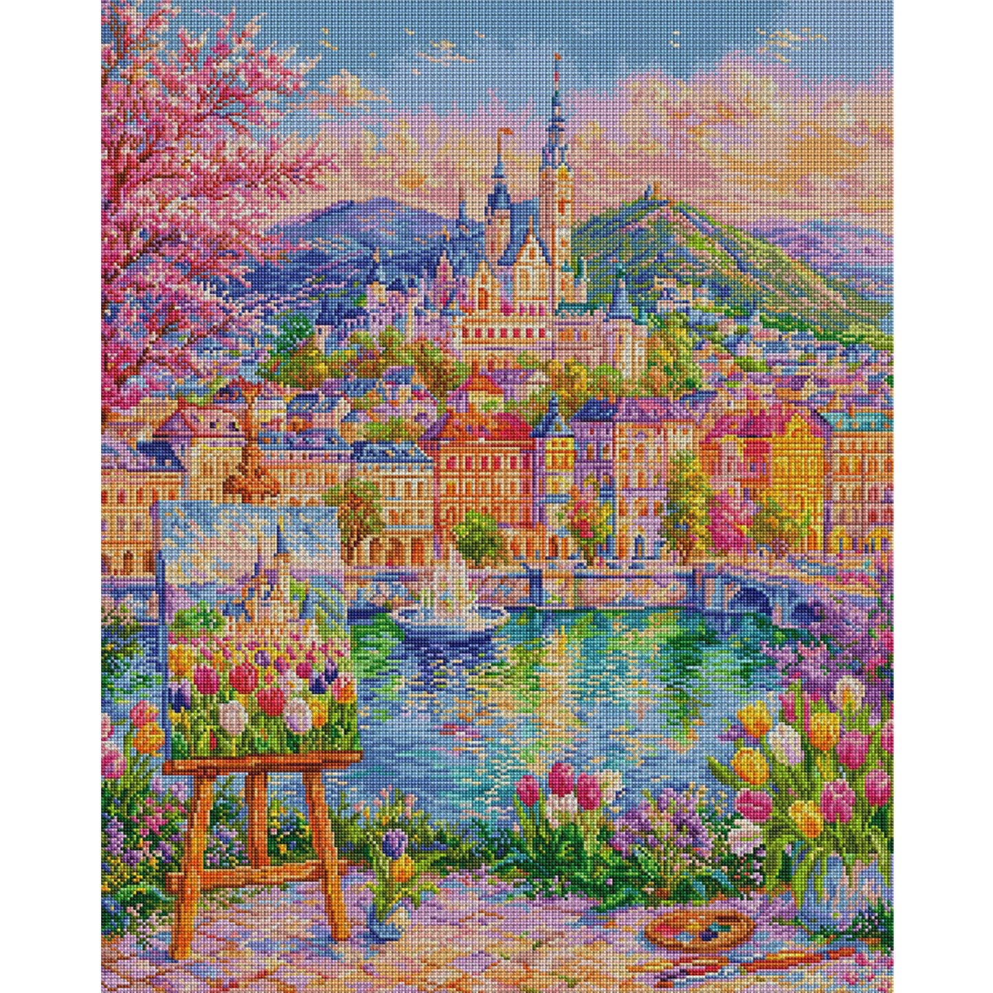 Tulip Castle - Full 9CT Stamped Cross Stitch 100x80CM - Jun He(71Colors)