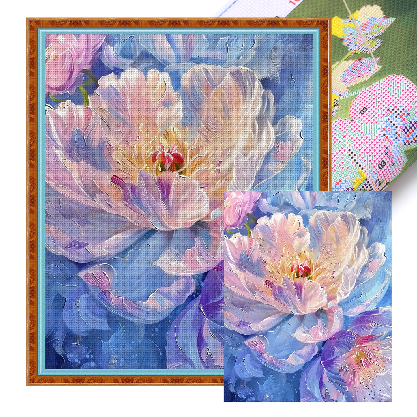 Gradient Peony - Full 9CT Stamped Cross Stitch 65x80CM - Jun He(39Colors)