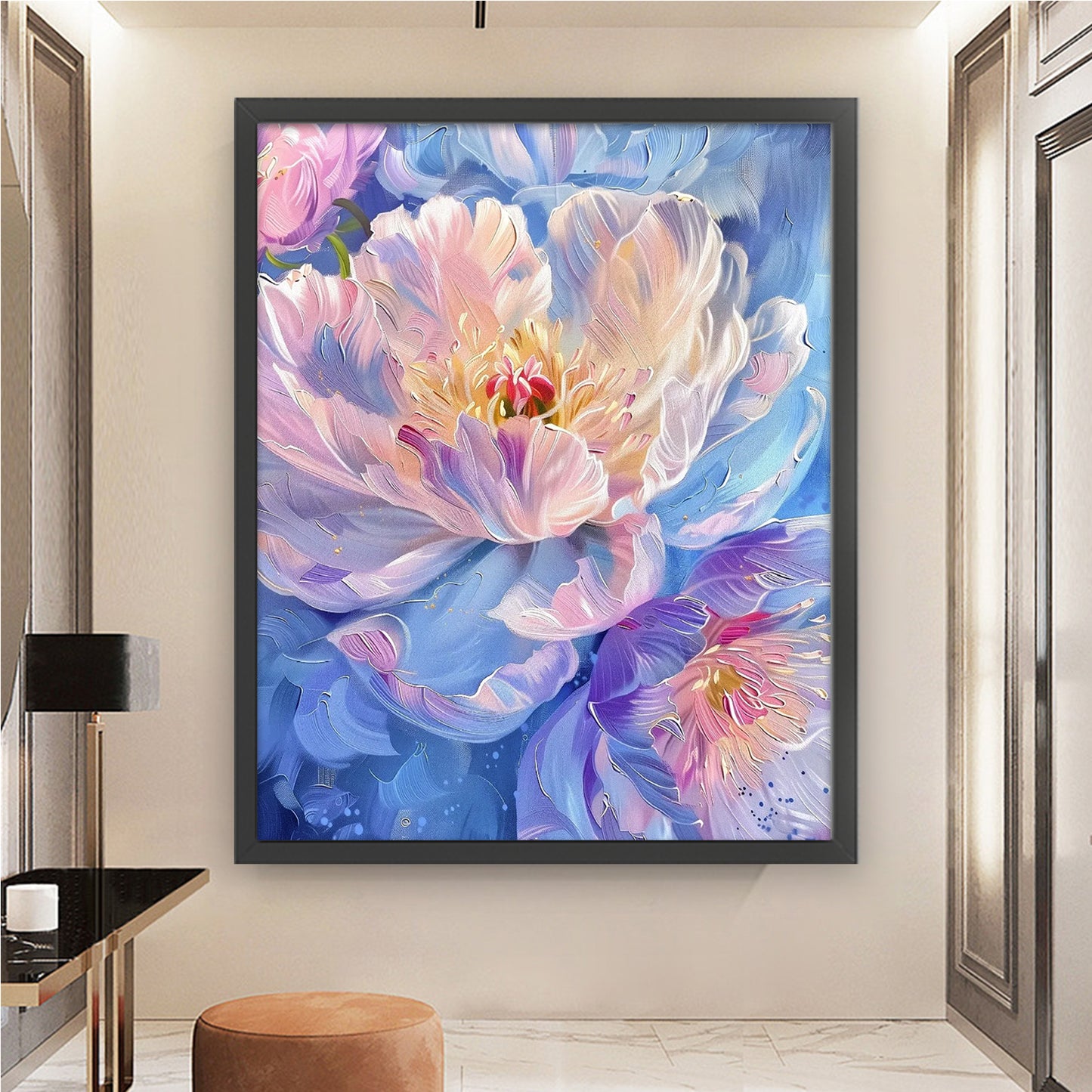 Gradient Peony - Full 9CT Stamped Cross Stitch 65x80CM - Jun He(39Colors)