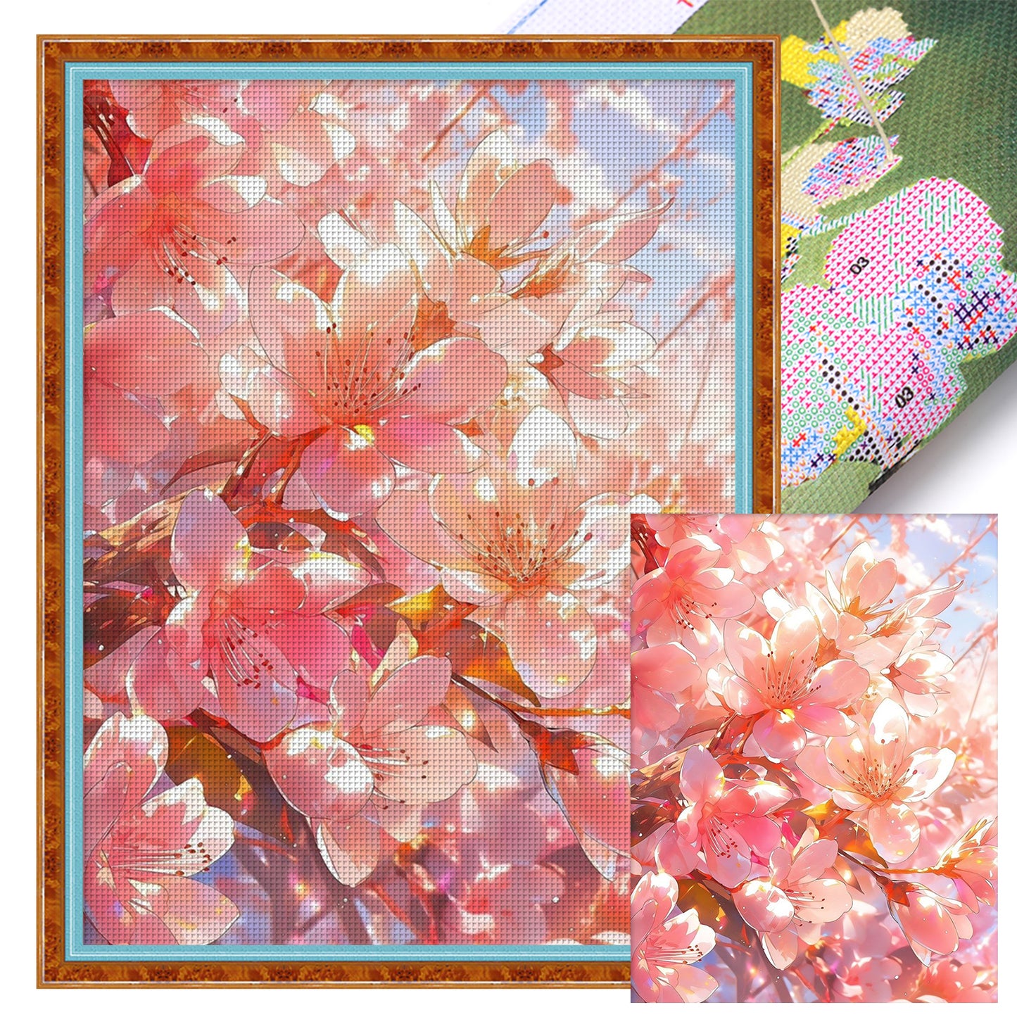 Lovely Peach Blossoms - Full 9CT Stamped Cross Stitch 65x85CM - Jun He(41Colors)