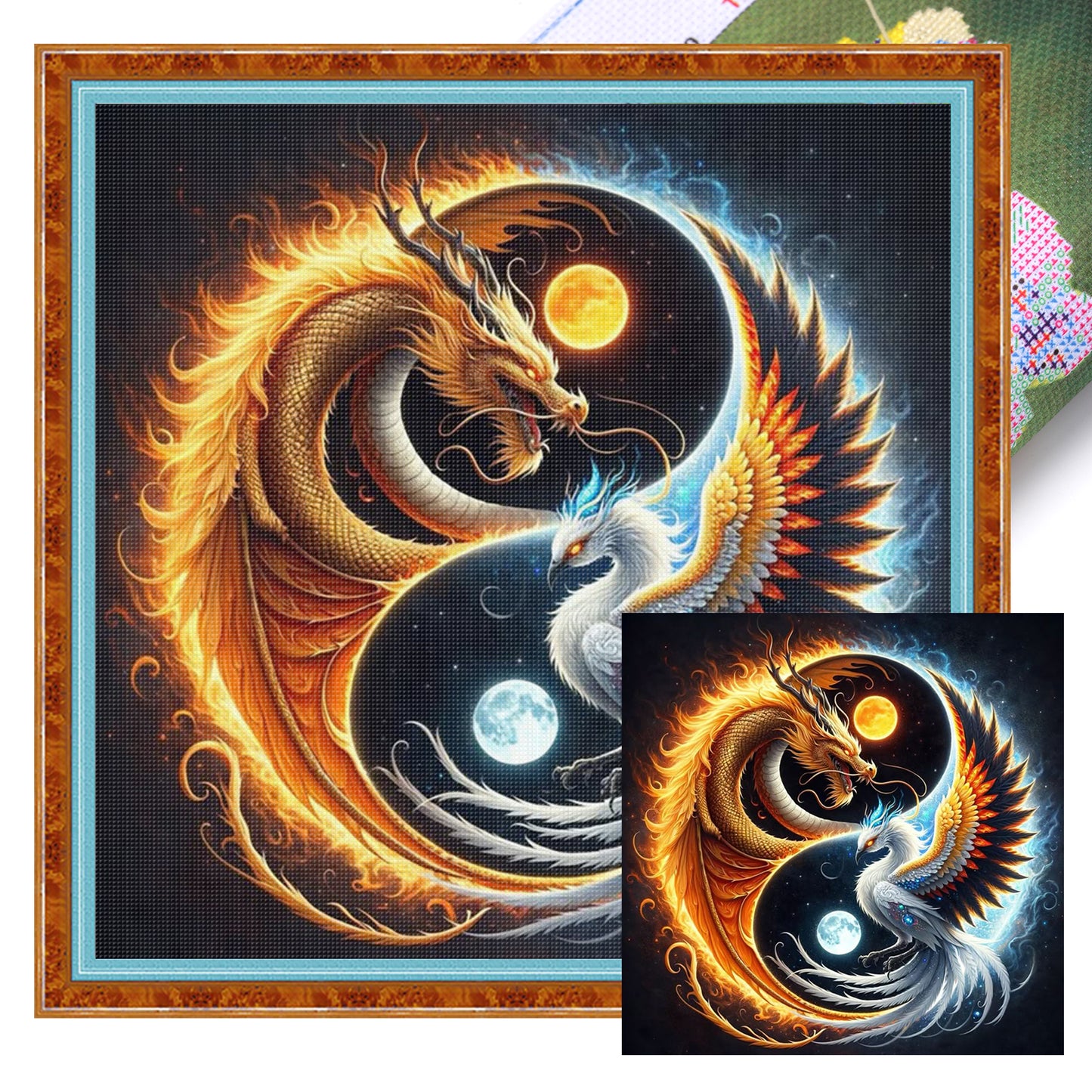 Tai Chi Yin Yang - Dragon And Phoenix - Full 11CT Stamped Cross Stitch 40x40CM - Yishu