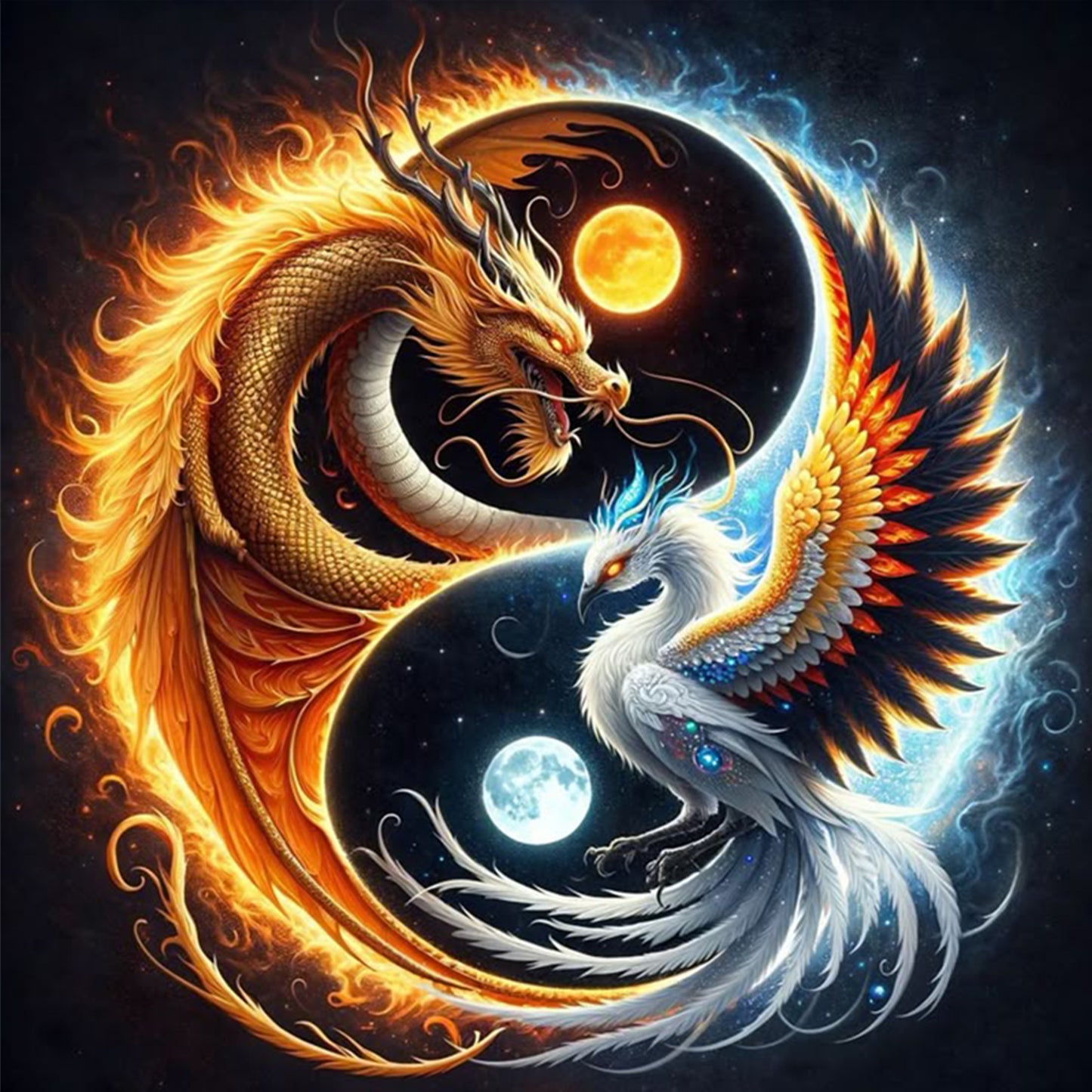 Tai Chi Yin Yang - Dragon And Phoenix - Full 11CT Stamped Cross Stitch 40x40CM - Yishu