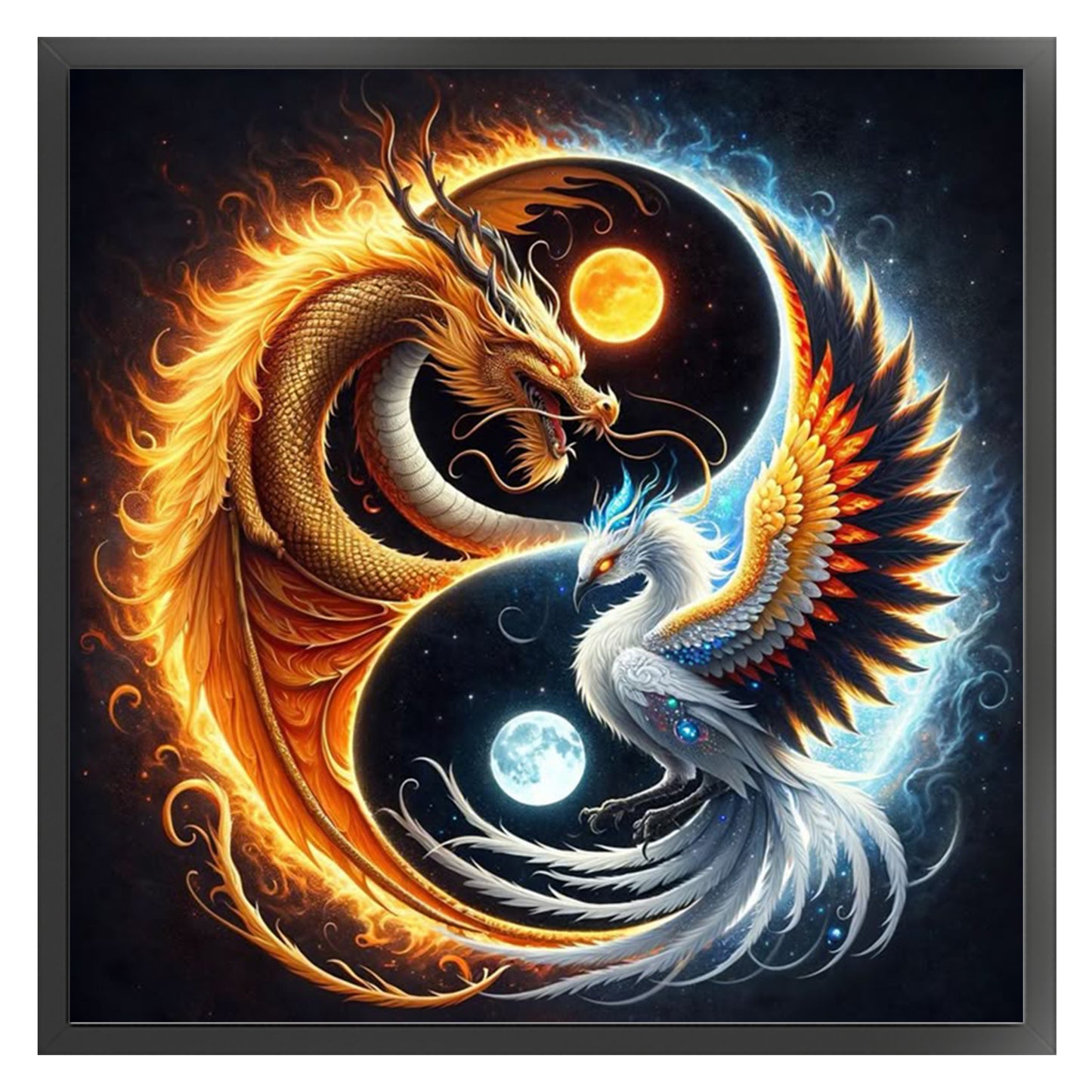 Tai Chi Yin Yang - Dragon And Phoenix - Full 11CT Stamped Cross Stitch 40x40CM - Yishu