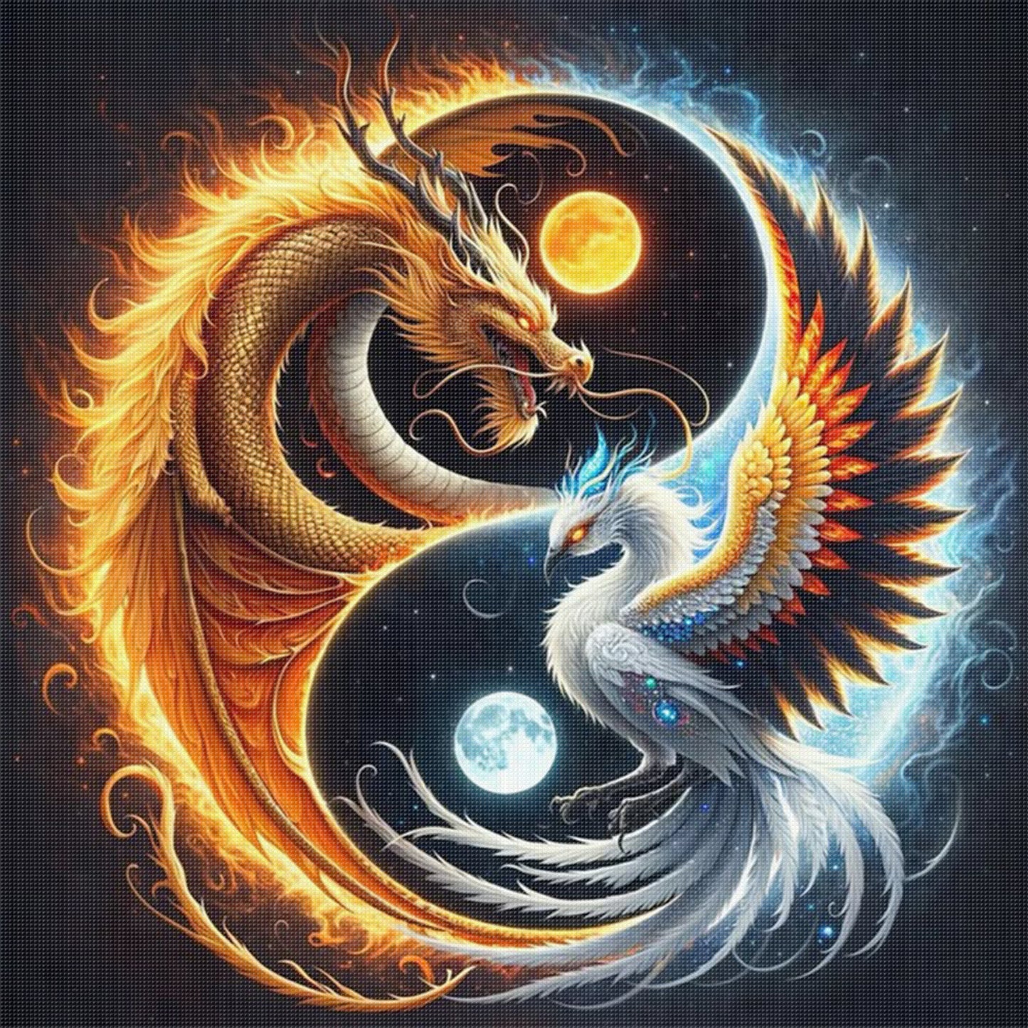 Tai Chi Yin Yang - Dragon And Phoenix - Full 11CT Stamped Cross Stitch 40x40CM - Yishu