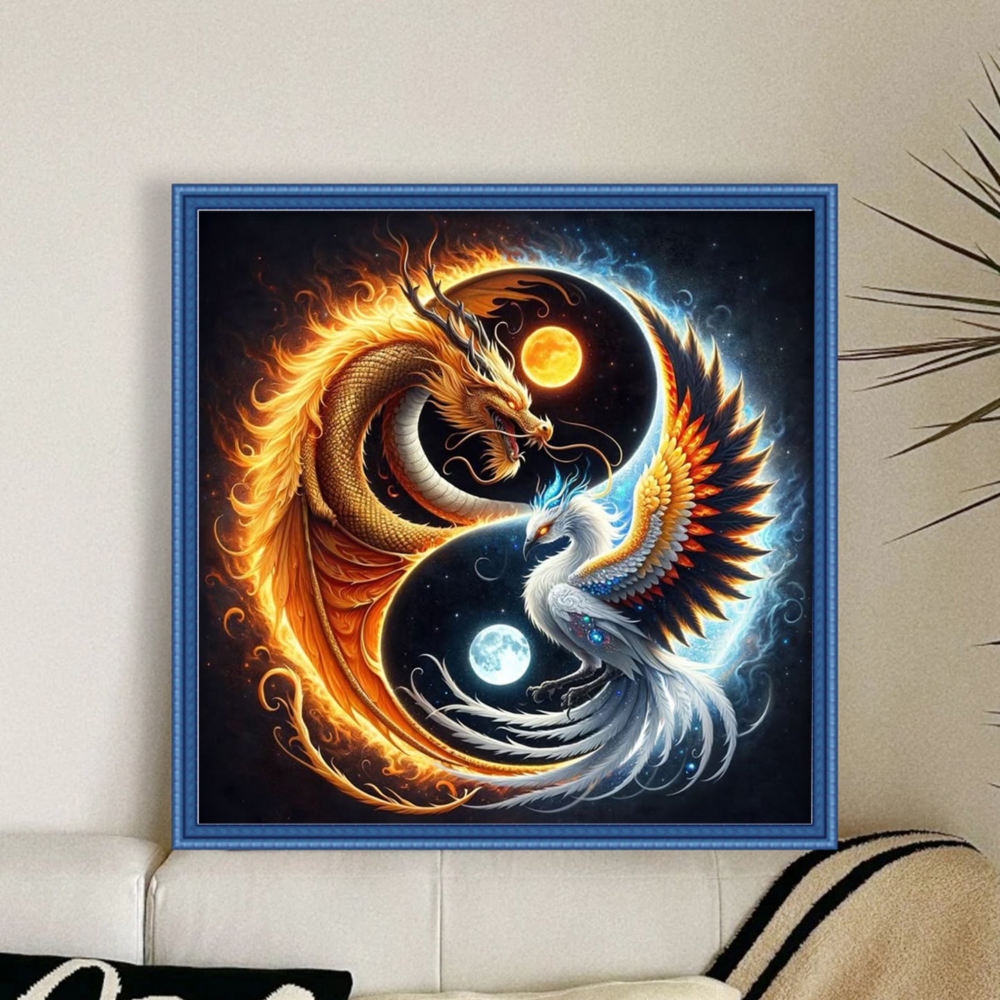 Tai Chi Yin Yang - Dragon And Phoenix - Full 11CT Stamped Cross Stitch 40x40CM - Yishu