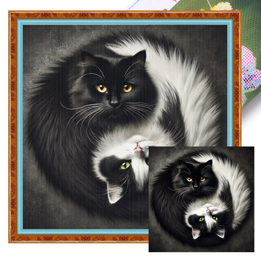 Tai Chi Yin Yang - Black And White Cat - Full 11CT Stamped Cross Stitch 40x40CM - Yishu