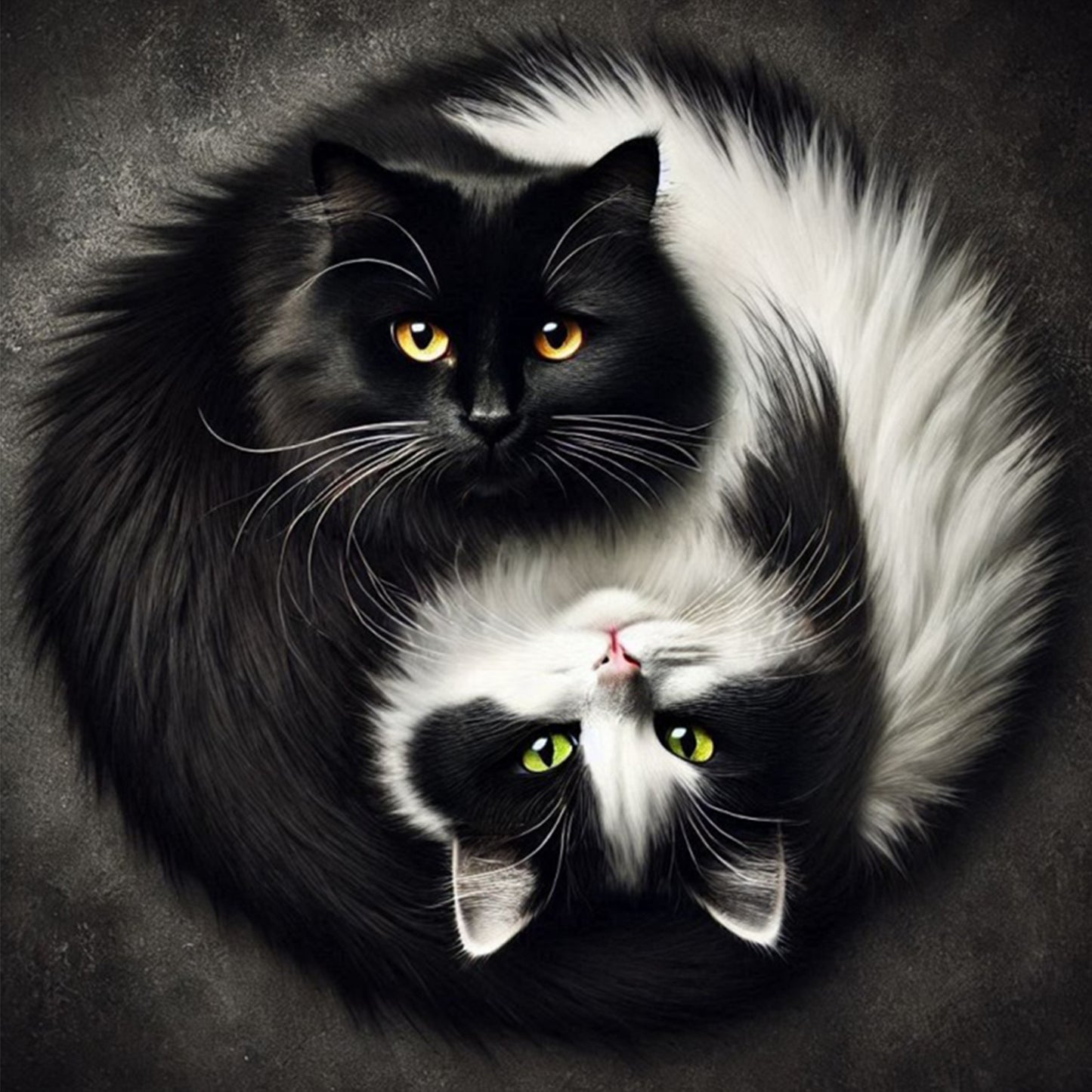 Tai Chi Yin Yang - Black And White Cat - Full 11CT Stamped Cross Stitch 40x40CM - Yishu