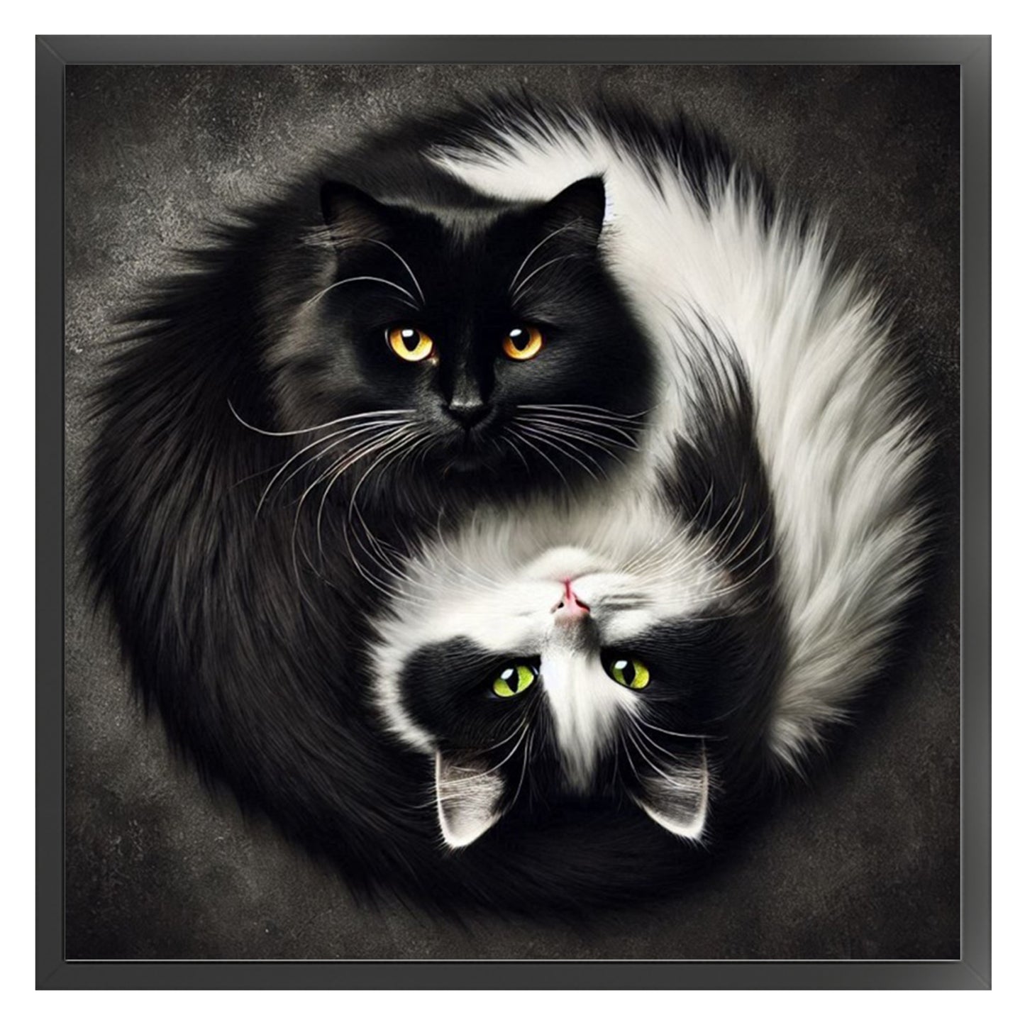 Tai Chi Yin Yang - Black And White Cat - Full 11CT Stamped Cross Stitch 40x40CM - Yishu
